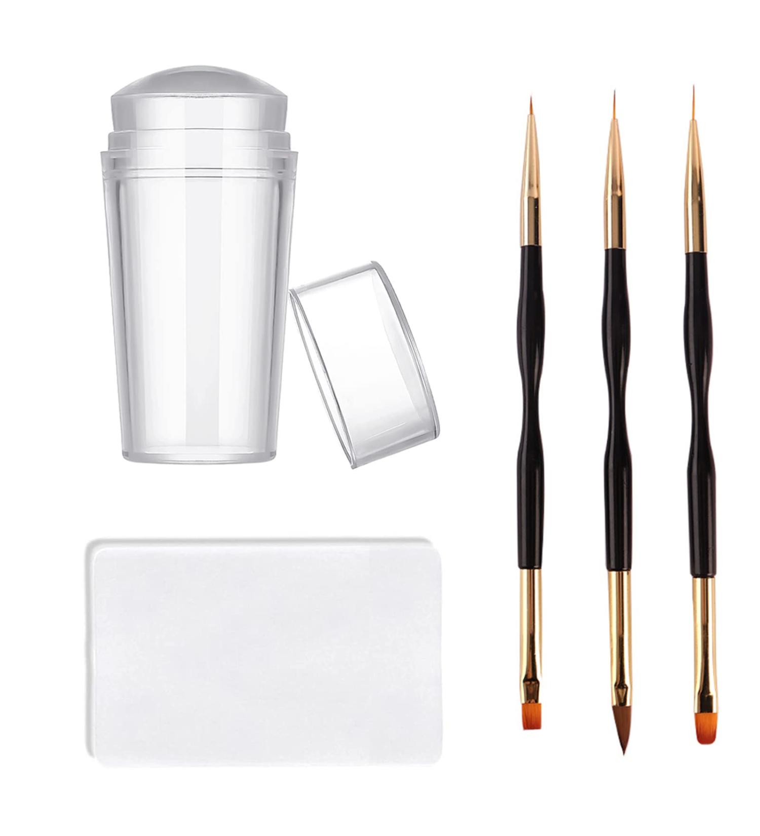 Famidiqgo Nail Stamper Set - French Tip Nail Art Kit with Clear Jelly Stamper Scraper & 3 Double-Ended Brushes for DIY Manicures - Buy Online on GoSupps.com