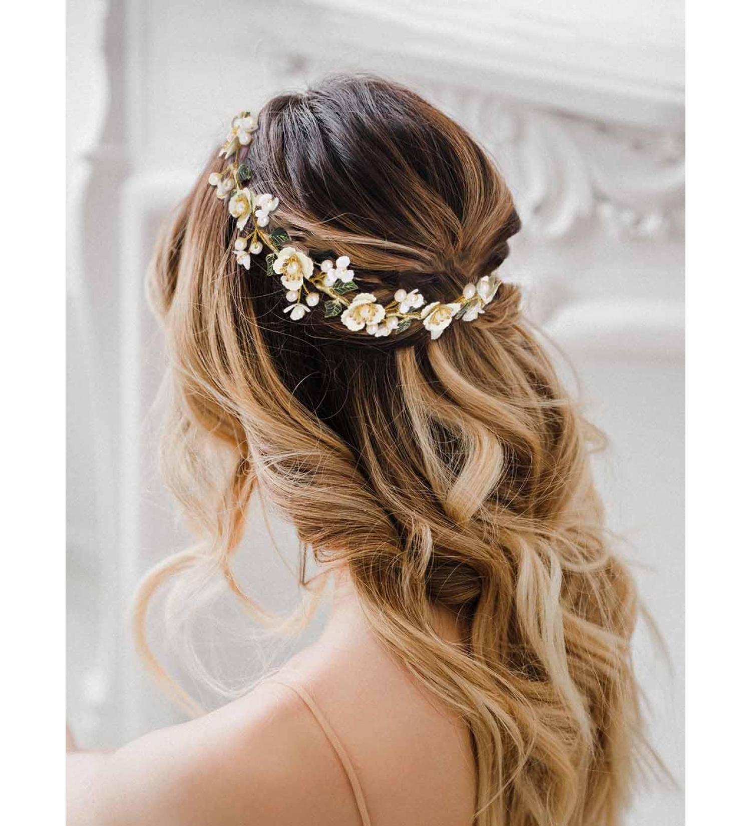 IYOU Bridal Wedding Hair Vines Gold Flower Headband Leaf Pearl Headpiece Bridesmaid Bride Hair Accessories for Women - Buy Online on GoSupps.com