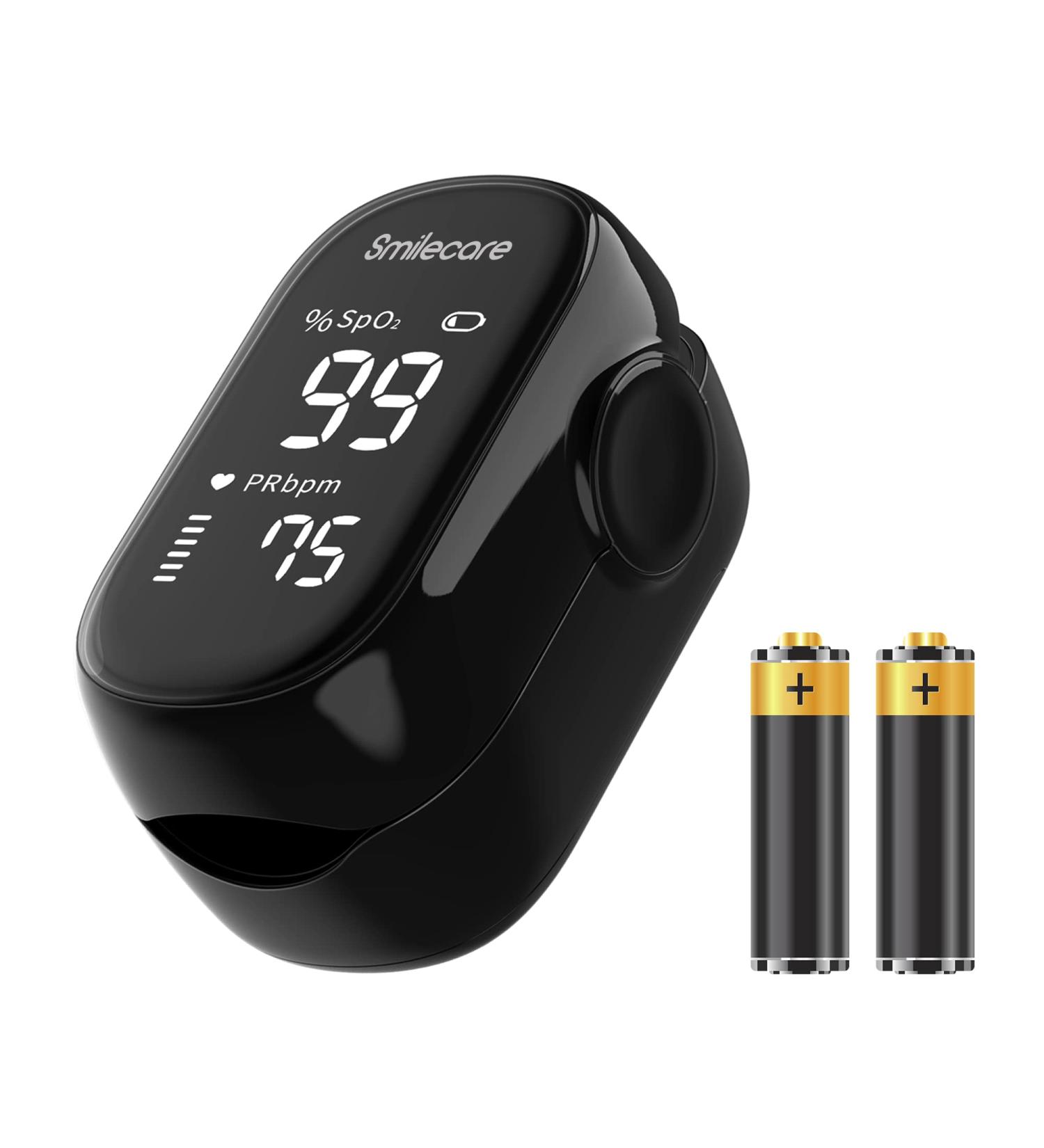 Pulse Oximeter Fingertip - SmileCare Blood Oxygen Monitor | Accurate SpO2 Readings with Lanyard & Batteries - Fast Shipping Worldwide - Buy Online on GoSupps.com