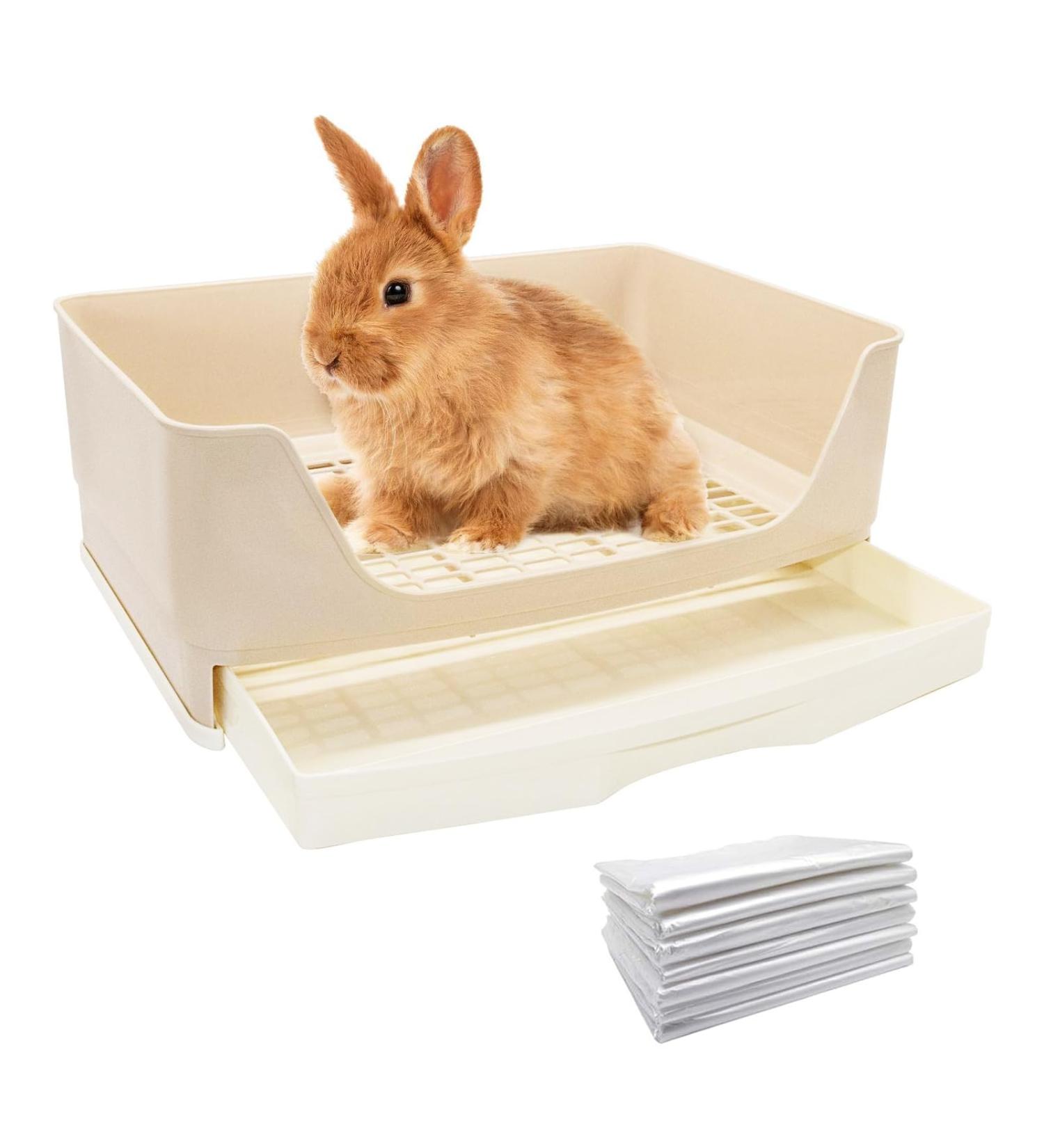 Large Rabbit Litter Box Toilet Bunny Potty Trainer with Drawer & 100pcs Disposable Pet Toilet Films Pet Pan for Guinea Pigs Rabbits Hamster Small Animals - Buy Online on GoSupps.com