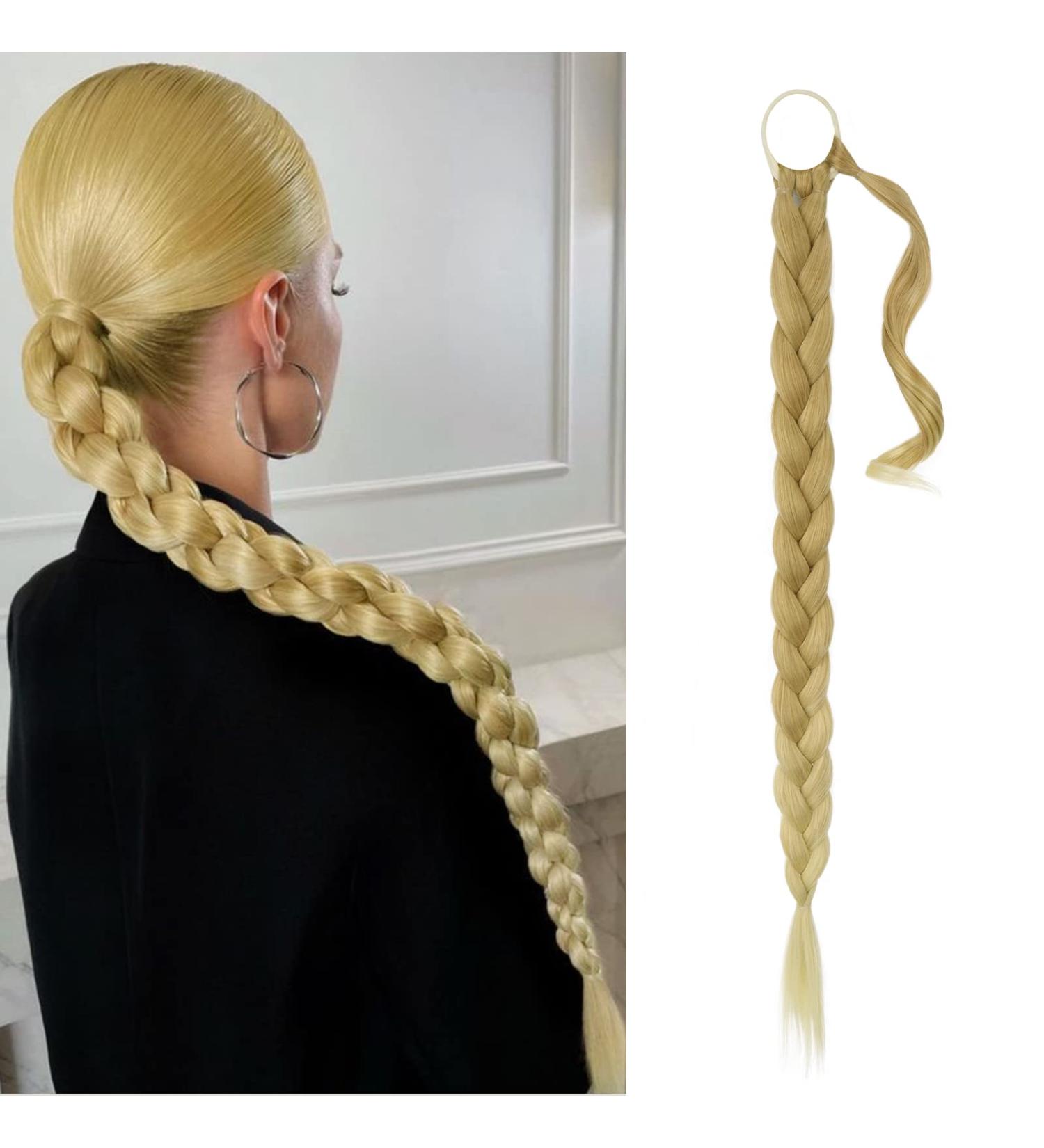 BARSDAR 66cm Braided Ponytail Extension - Bright Ash Blonde Synthetic Hair for Women | Soft & Natural DIY Hair Extensions - Buy Online on GoSupps.com