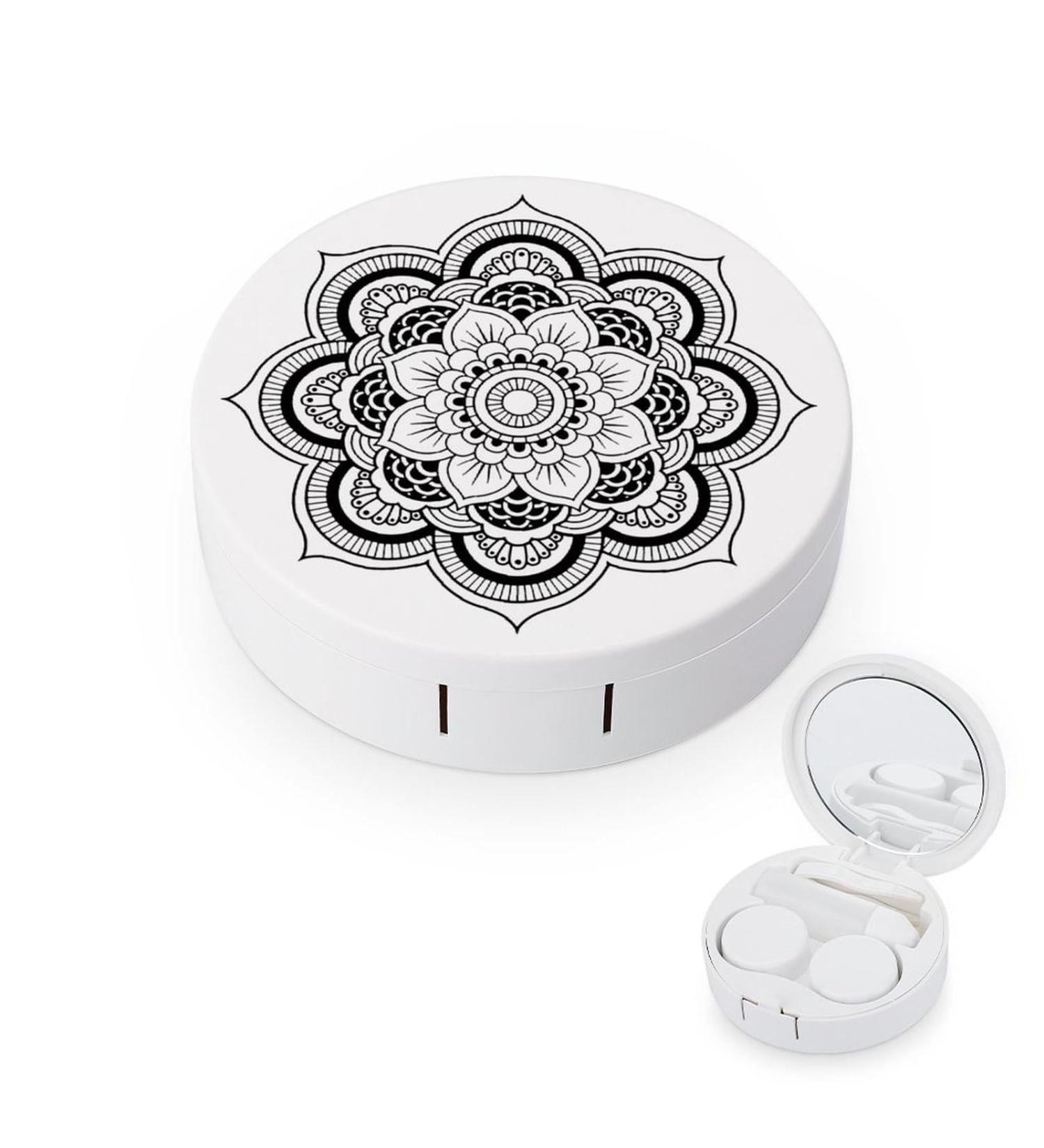 Mandala Flower Round Contact Lens Case | Portable Lens Holder with Mirror | Cute Storage Box for Travel - Buy Online on GoSupps.com