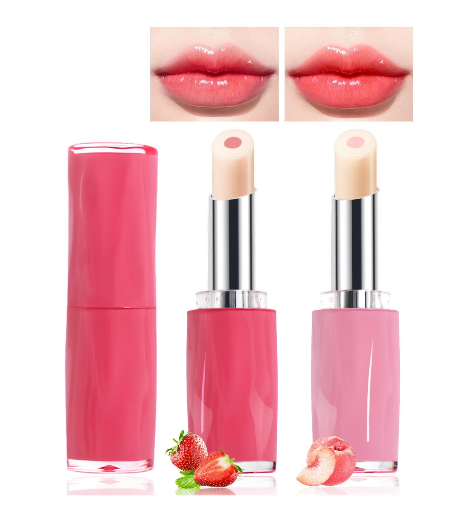Color Changing Lipstick Set - 2 Pcs Peach & Strawberry Avocado PH Mood Lip Balm | Long Lasting Magic Lip Care Gift for Women - Buy Online on GoSupps.com