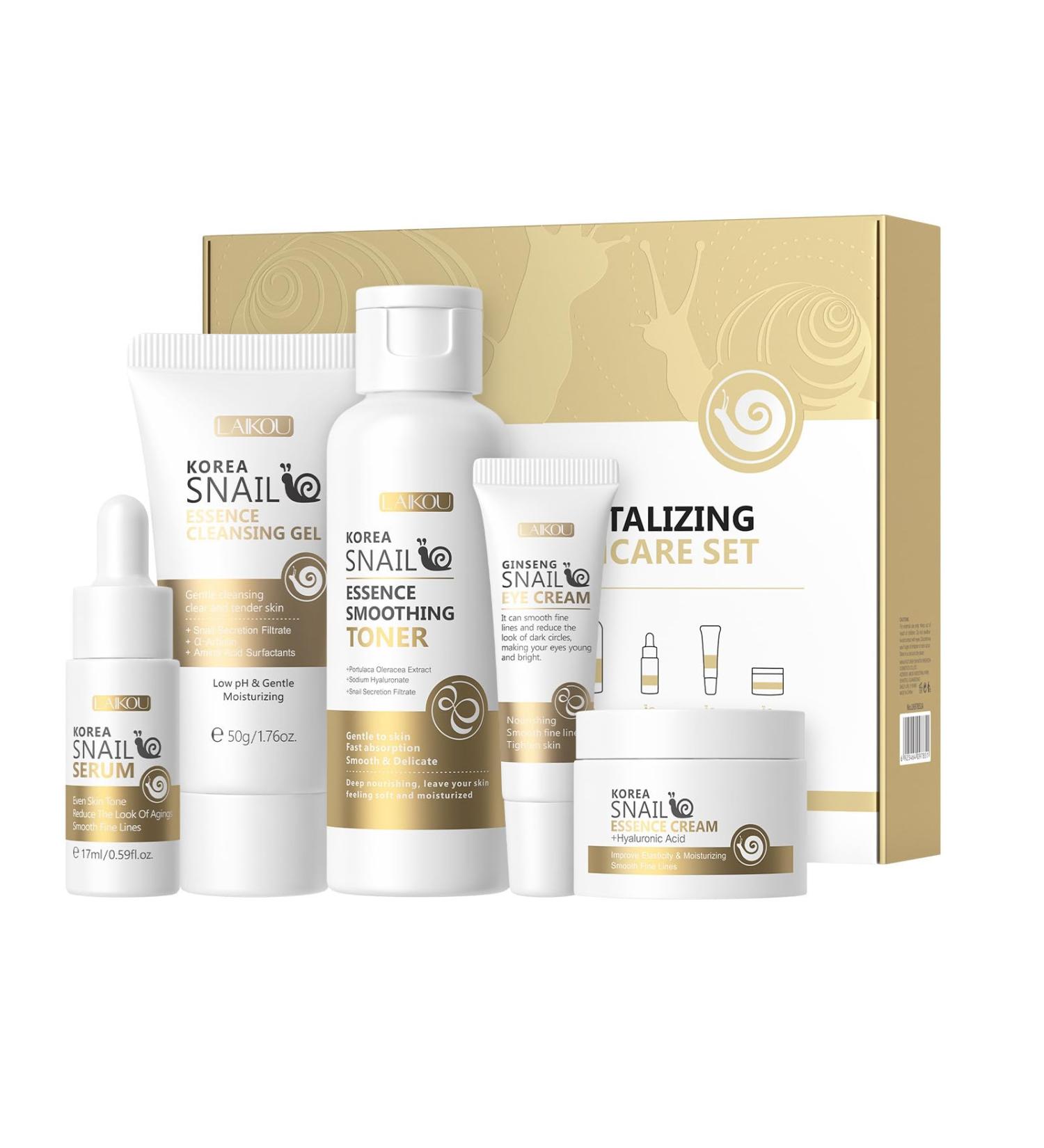 Korean Snail Essence Skin Care Kit Skincare Gifts for Women Include Gentle Cleanser Toner Eye Cream Serum Cream Long-Lasting Moisturizing & Nourishing Minimizes the Look of Wrinkles - Buy Online on GoSupps.com