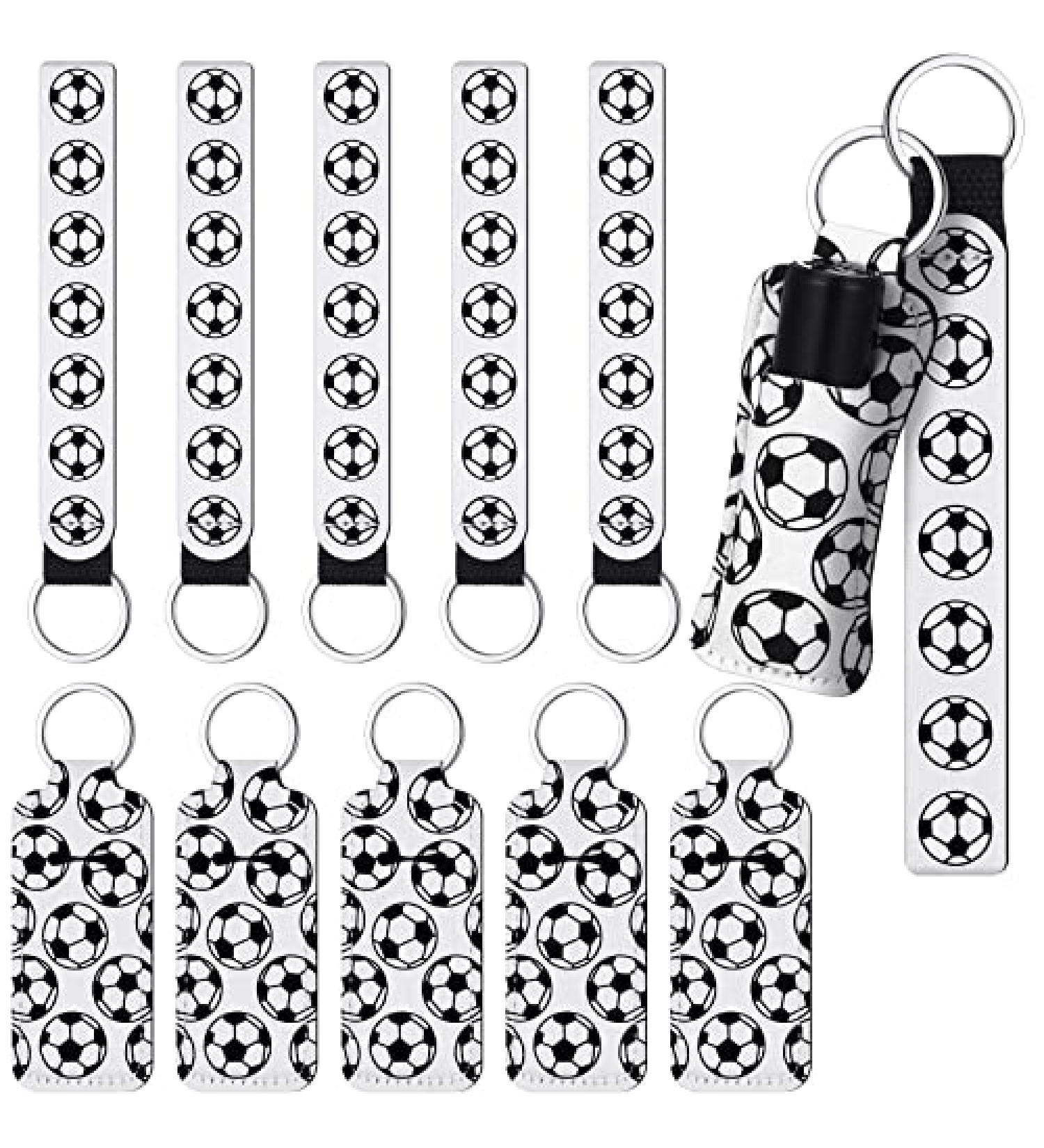 Soccer Lipstick Holder Keychain Set - 20 Pieces | Portable Lipstick Holder with Wristlet Lanyard | Team Lipstick Accessory (White Soccer) - Buy Online on GoSupps.com