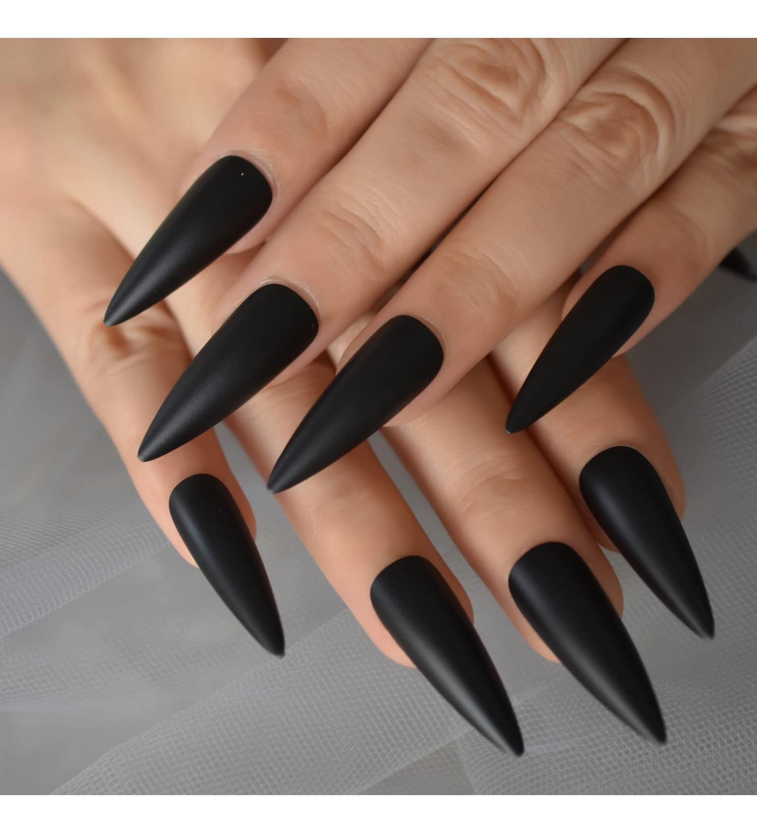 24pcs Extra Long Matte Black False Nails - Full Coverage Reusable & Long Lasting - International Shipping Available - Buy Online on GoSupps.com
