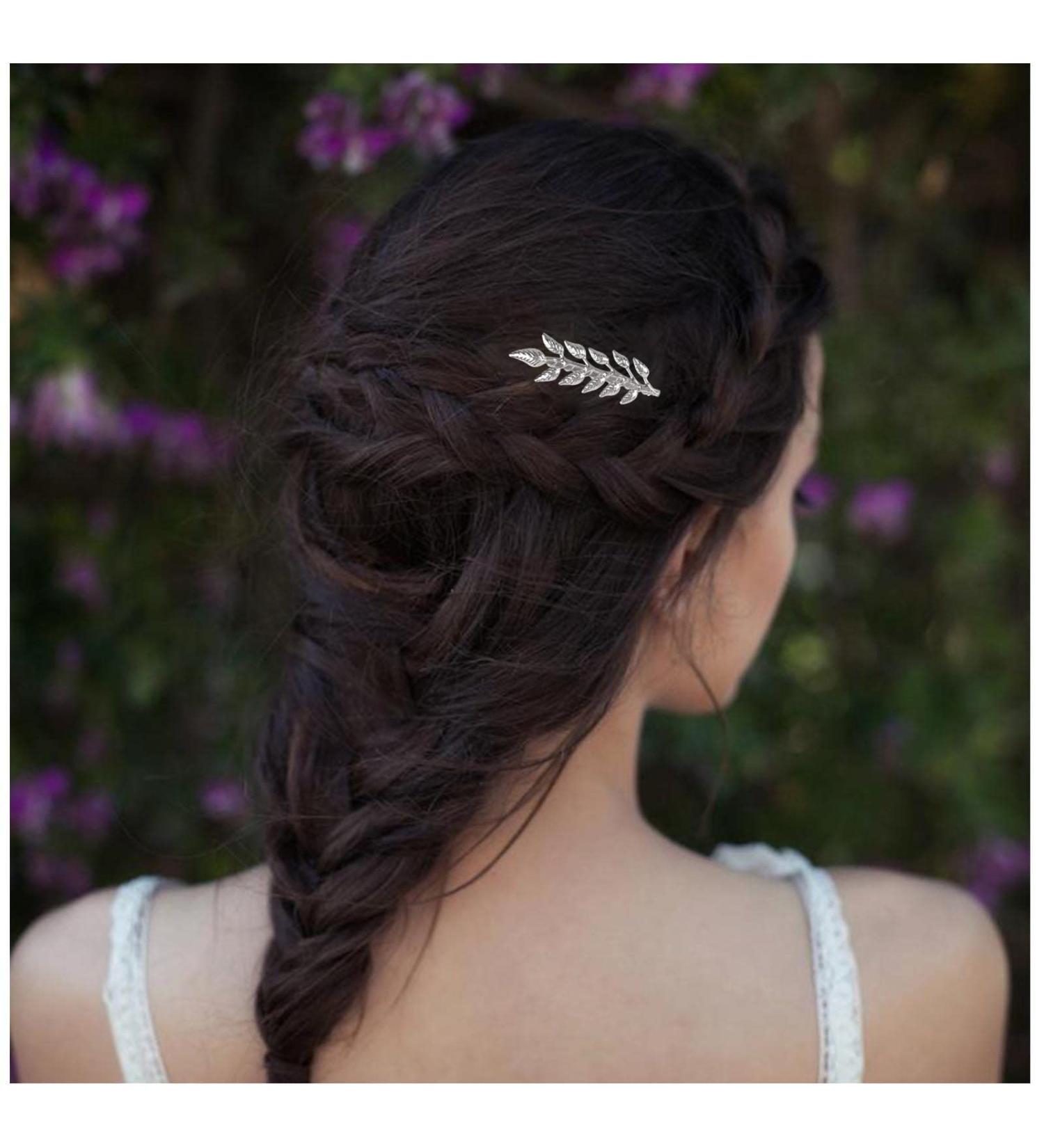 Allereya Vintage Leaf Hair Comb Barrette Metal Leaf Hair Side Comb Silver Floral Headpiece Greek Goddess Hair Comb Decorative Headwear Hair Accessories for Women and Girls (Silver) - Buy Online on GoSupps.com