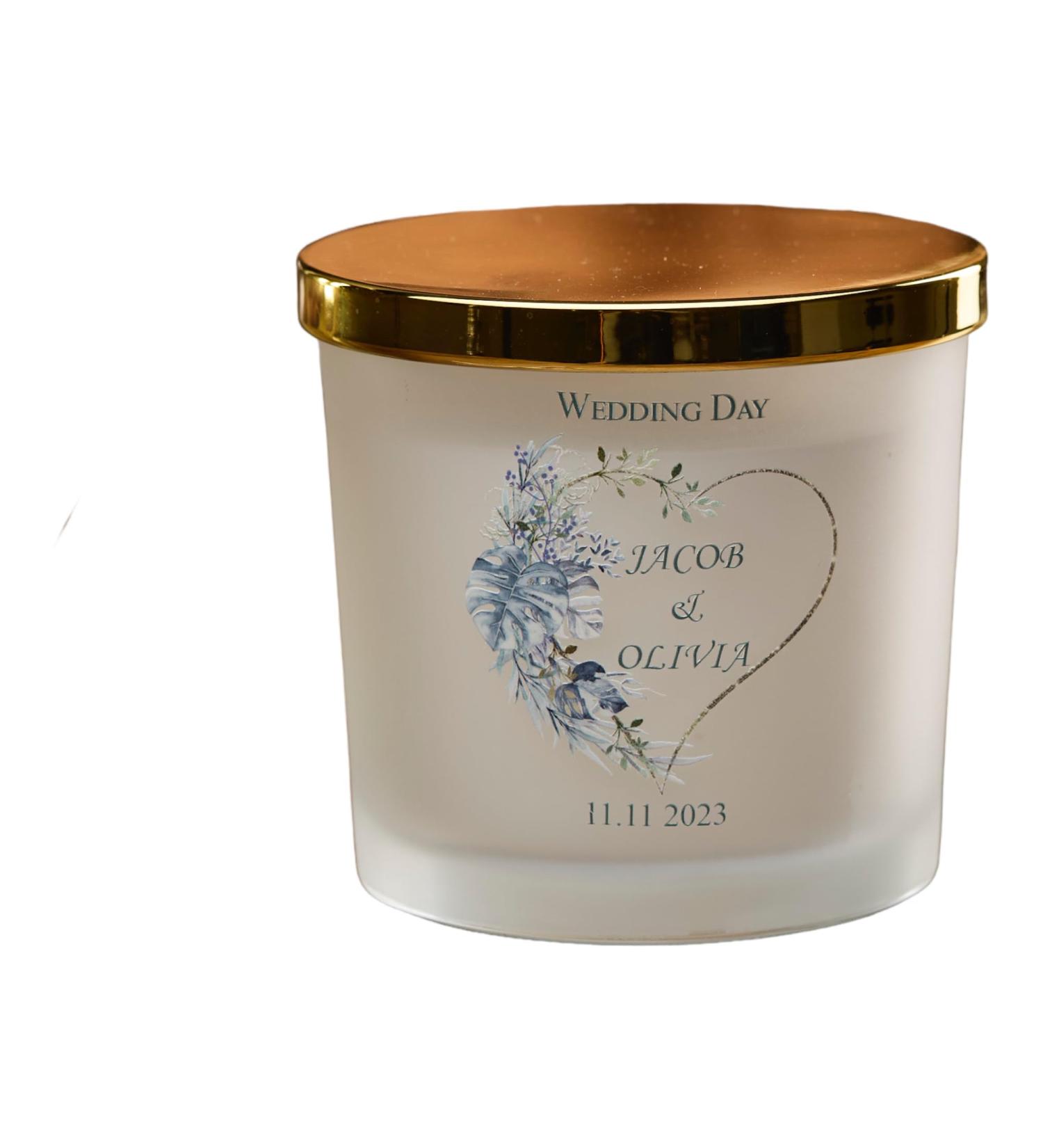 Personalised Large Double Wick Wedding Candle Gift with Tropical Heart (French Cade Lavender) - Buy Online on GoSupps.com