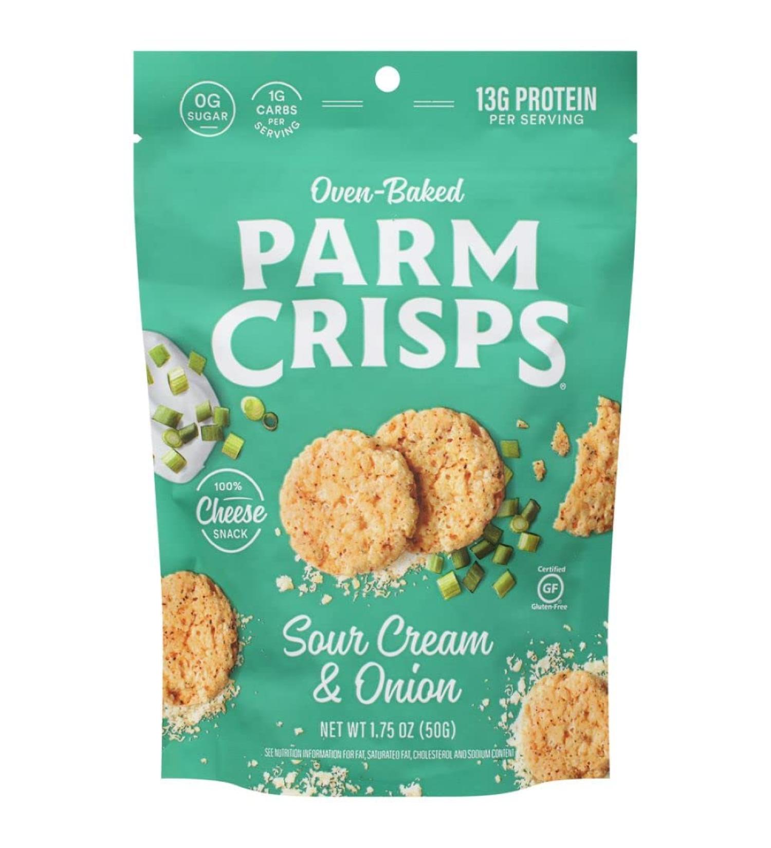 Parm Crisps Snacks Oven-Baked Sour Cream & Onion Cheese Snack 1.75 oz (Pack of 12) Sour Cream & Onion 1.75 Ounce (Pack of 12)