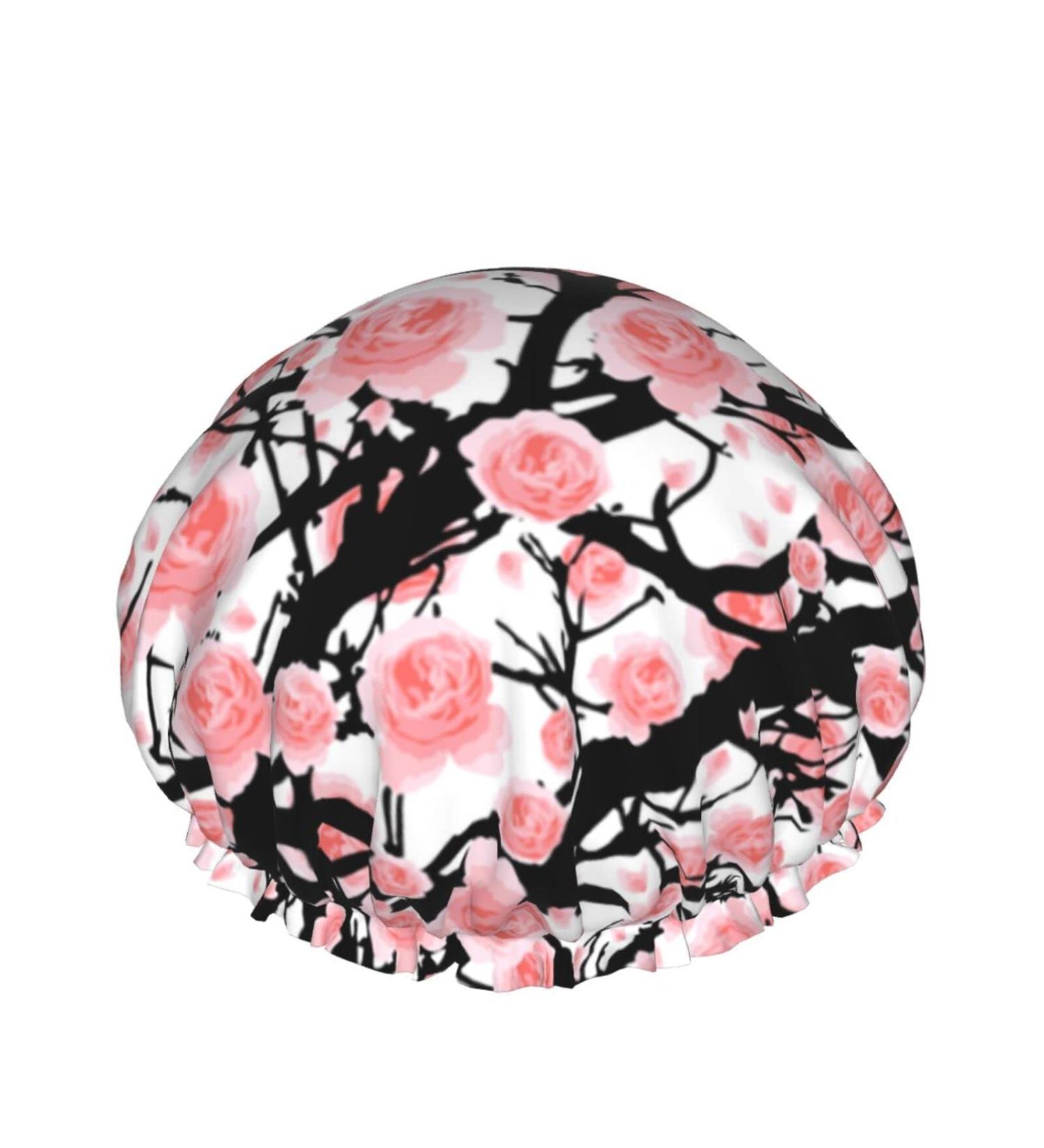 Women's Reusable Stretch Hem Flower Tree Pink Cherry Blossom Shower Cap - Buy Online on GoSupps.com