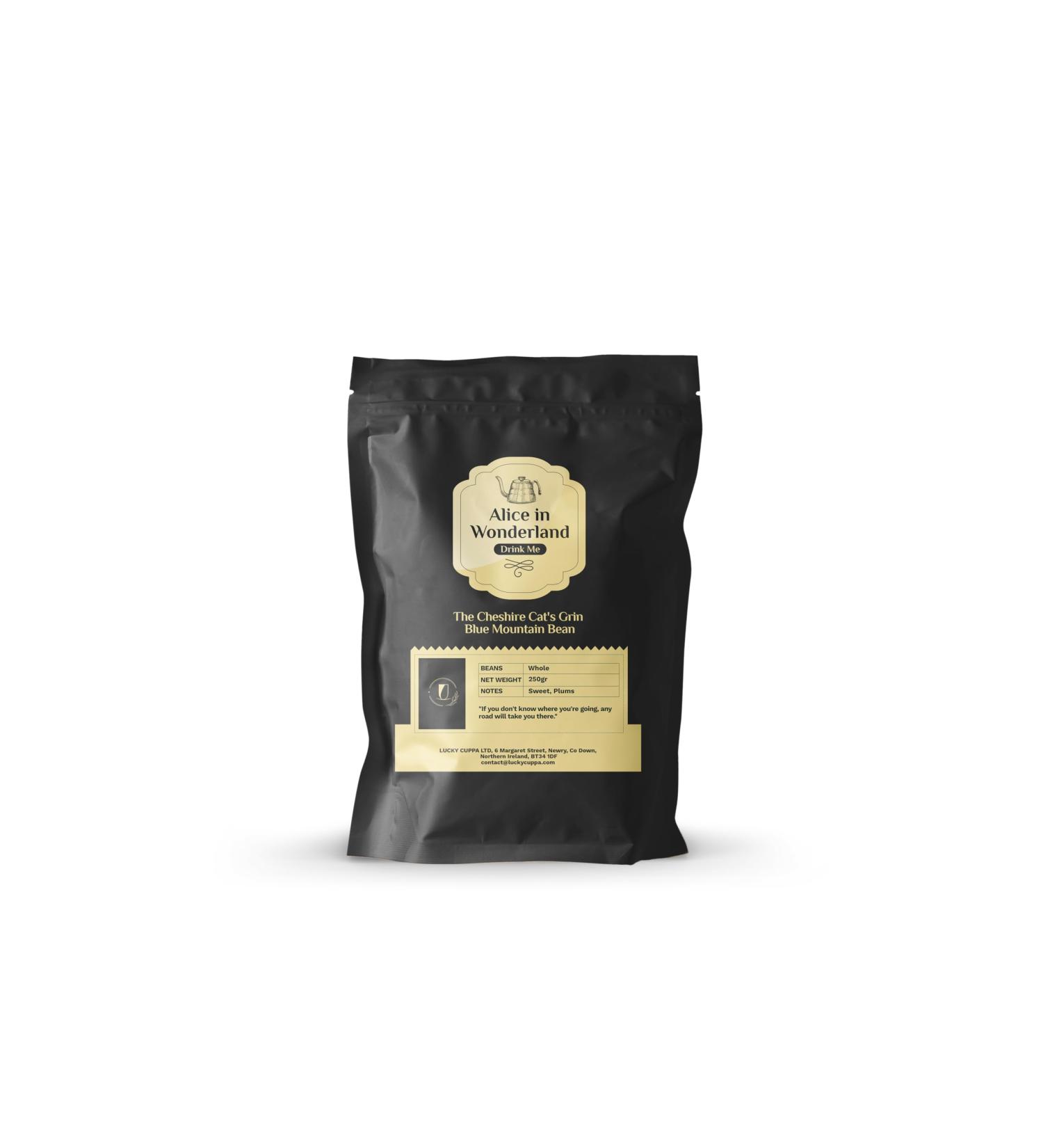 Lucky Cuppa's "Drink Me Potion" Cheshire Cat's Grin Coffee Blend - Light Roast Whole Coffee Beans - Blue Mountain Coffee Beans - Alice in Wonderland Gifts for Men - 250g - Buy Online on GoSupps.com