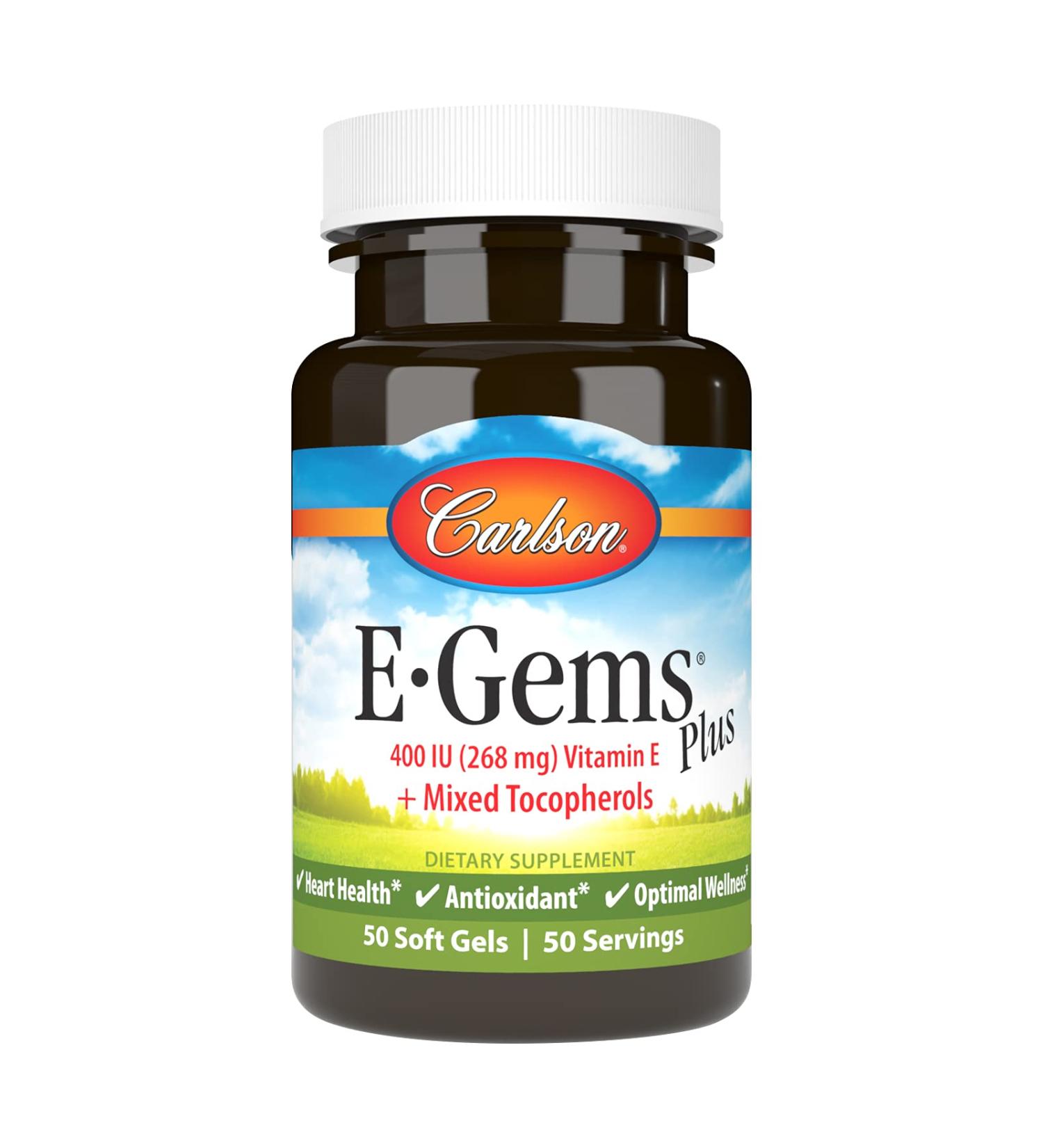 Carlson Labs E-Gems Plus Natural Vitamin E 400 IU 50 Softgels - Buy Online on GoSupps.com