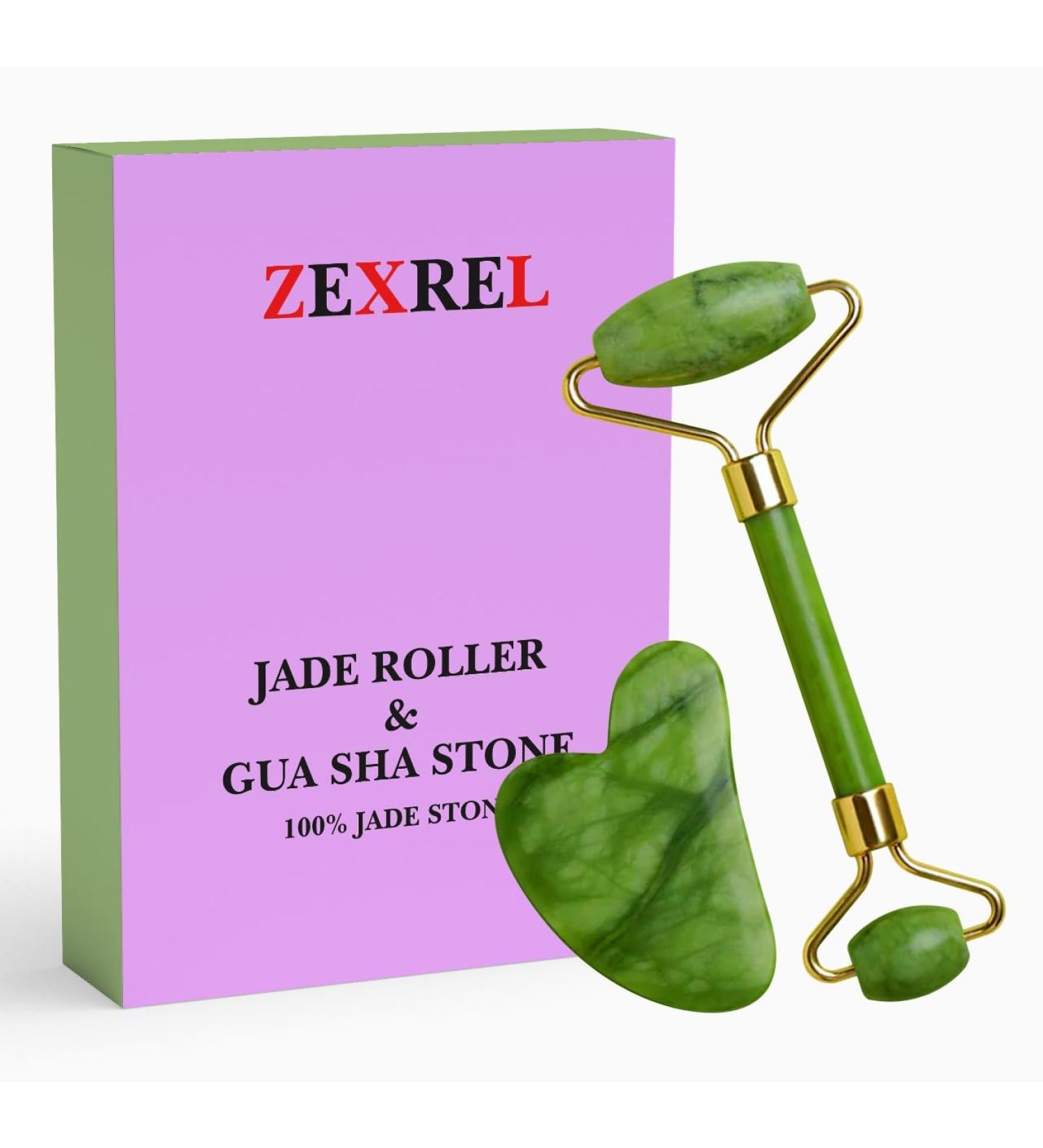Shop Jade Roller & Gua Sha Tool - 100% Natural Himalayan Stone for Face & Neck | Anti-Aging Facial Massage | International Shipping - Buy Online on GoSupps.com
