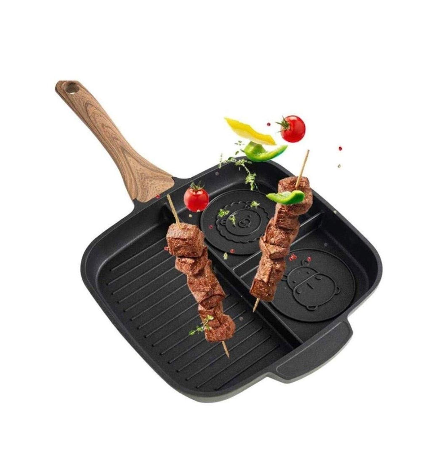 Frying Pan 3 Section Grill Pan Non Stick Skillet 3-in-1 Breakfast Pan Meal Skillet Aluminum Griddle Divided Pan Suitable for Gas Stove Induction Cooker - Buy Online on GoSupps.com