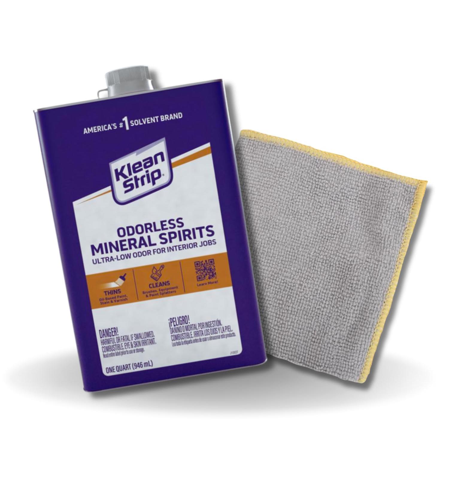 GROVE Klean Strip Odorless Mineral Spirits - 1QT | Odorless Paint Thinner & Cleaning Solution for Oil Painting | Microfiber Cloth Included - Buy Online on GoSupps.com