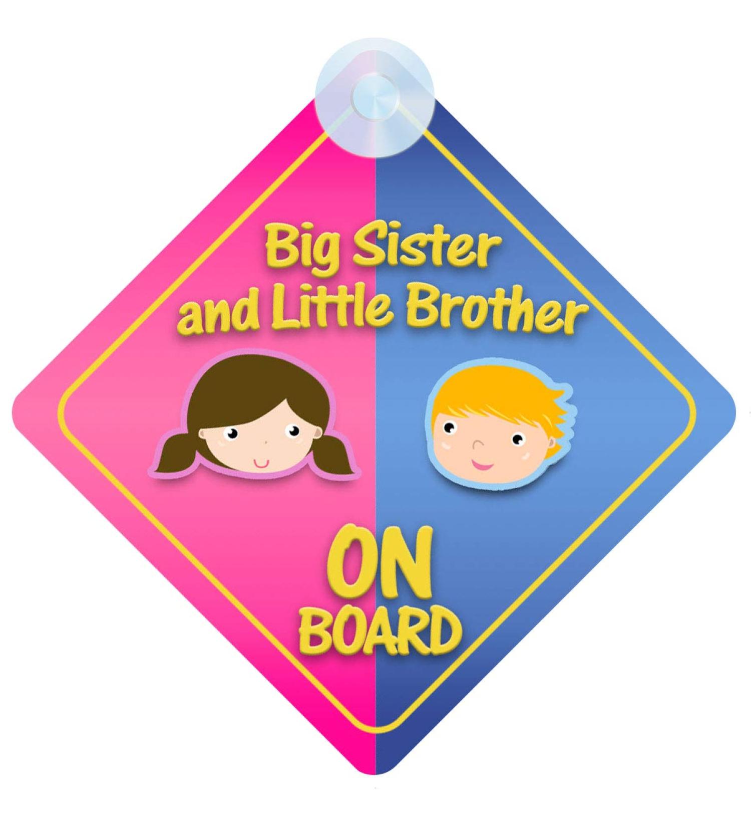 QG Ltd Big Sister And Little Brother on Board Car Sign for Children/Baby Boys and Girls Non Personalised Character Theme