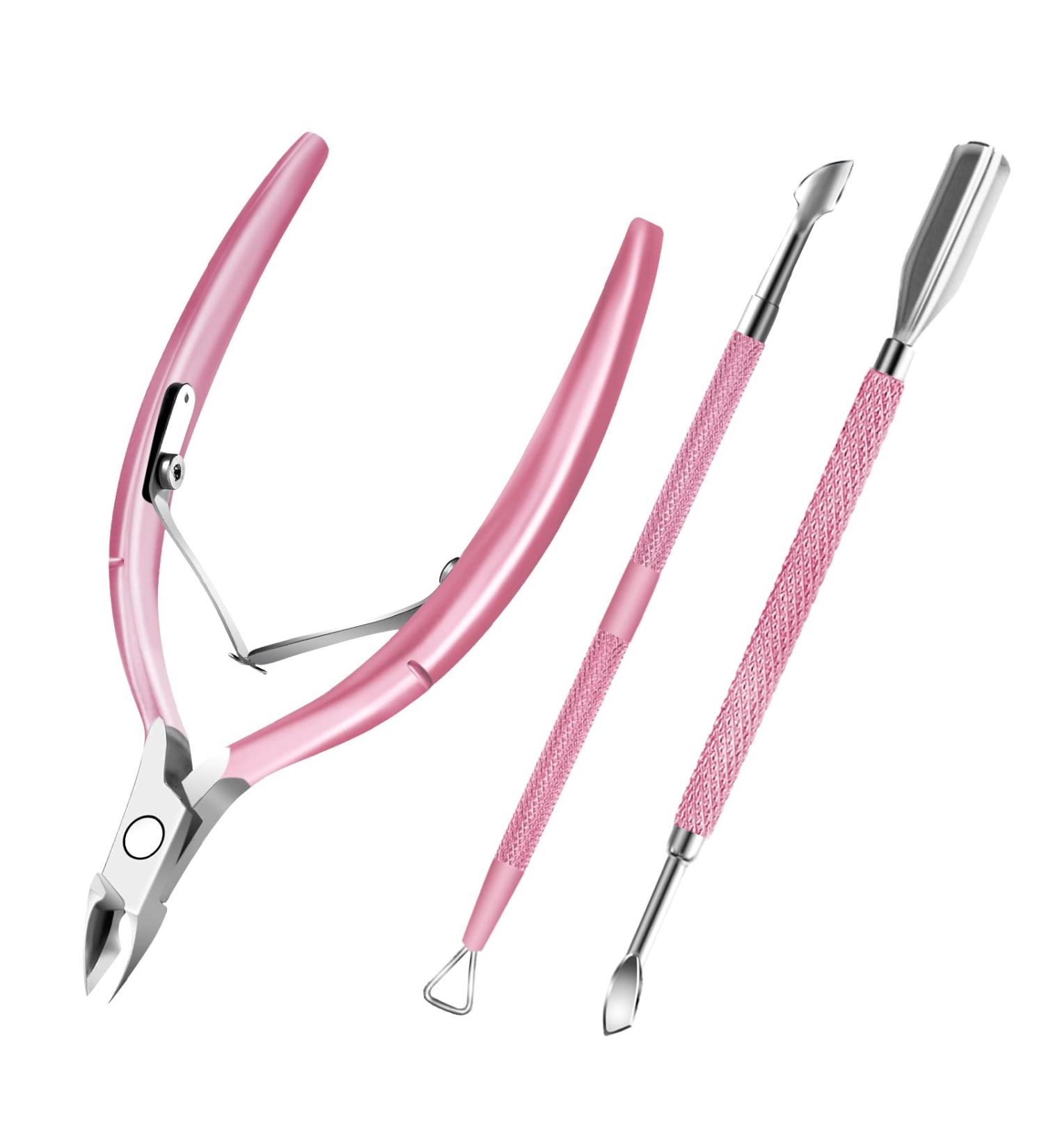 Professional Stainless Steel Cuticle Trimmer & Pusher Set - Durable Manicure & Pedicure Tools in Pink - Buy Online on GoSupps.com