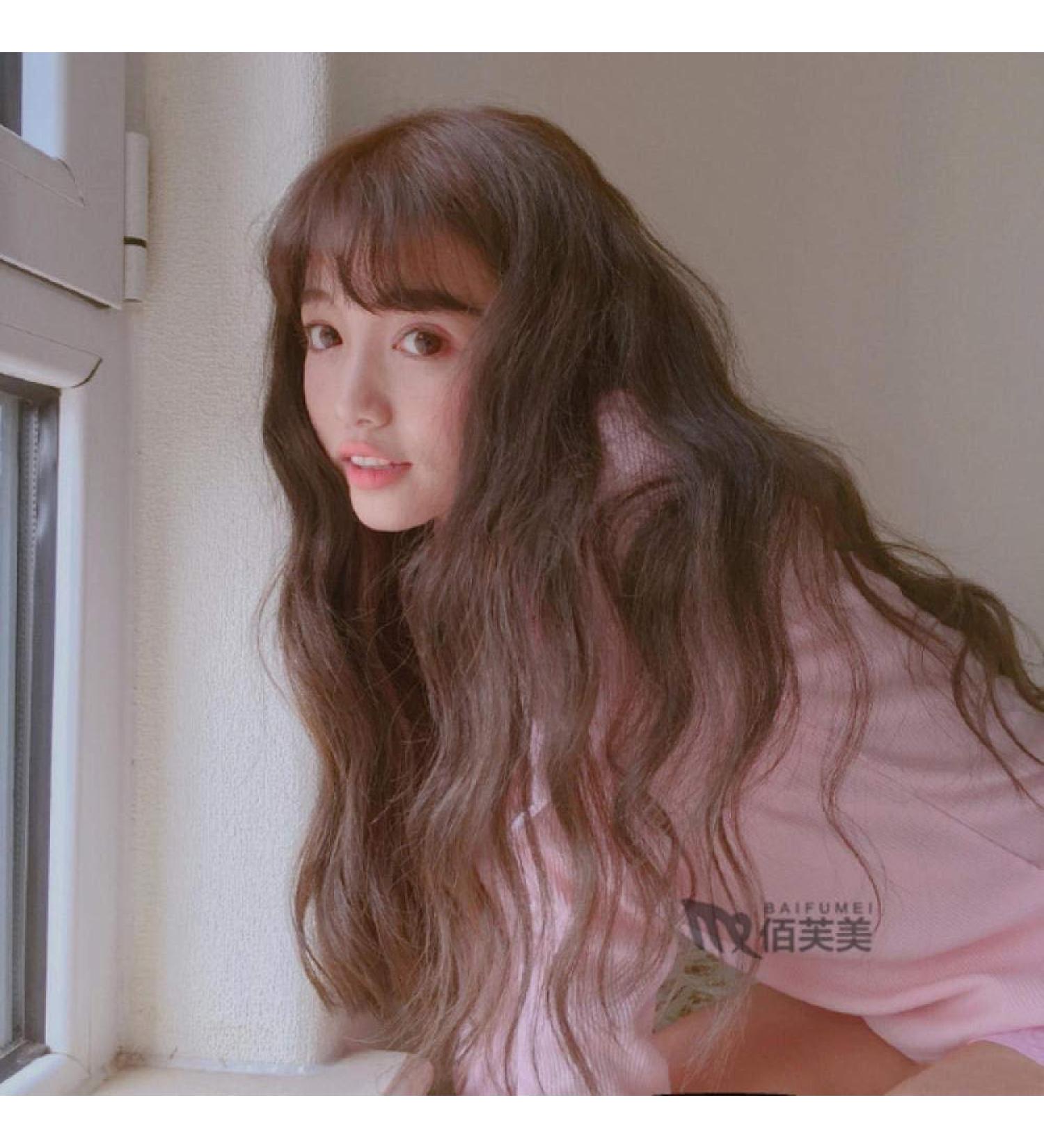 Buy Women's Long Curly Hair Wig with Thin Bangs - Hot Pink & Dark Brown - International Shipping Available! - Buy Online on GoSupps.com