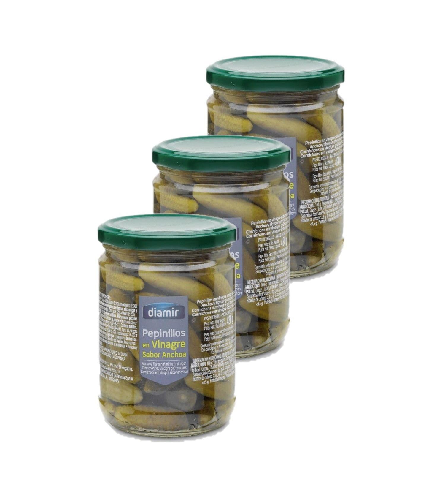 Lot of 3x Pickled gherkins with anchovy flavor - Jar 420g
