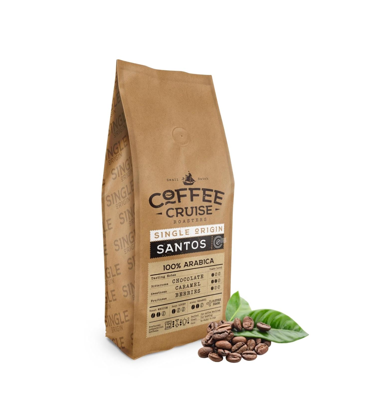 COFFEE CRUISE Santos Coffee Beans 1 kg - Medium Roast - Aromatic Caramels - For all Coffee Machines - 100% Arabica - Buy Online on GoSupps.com