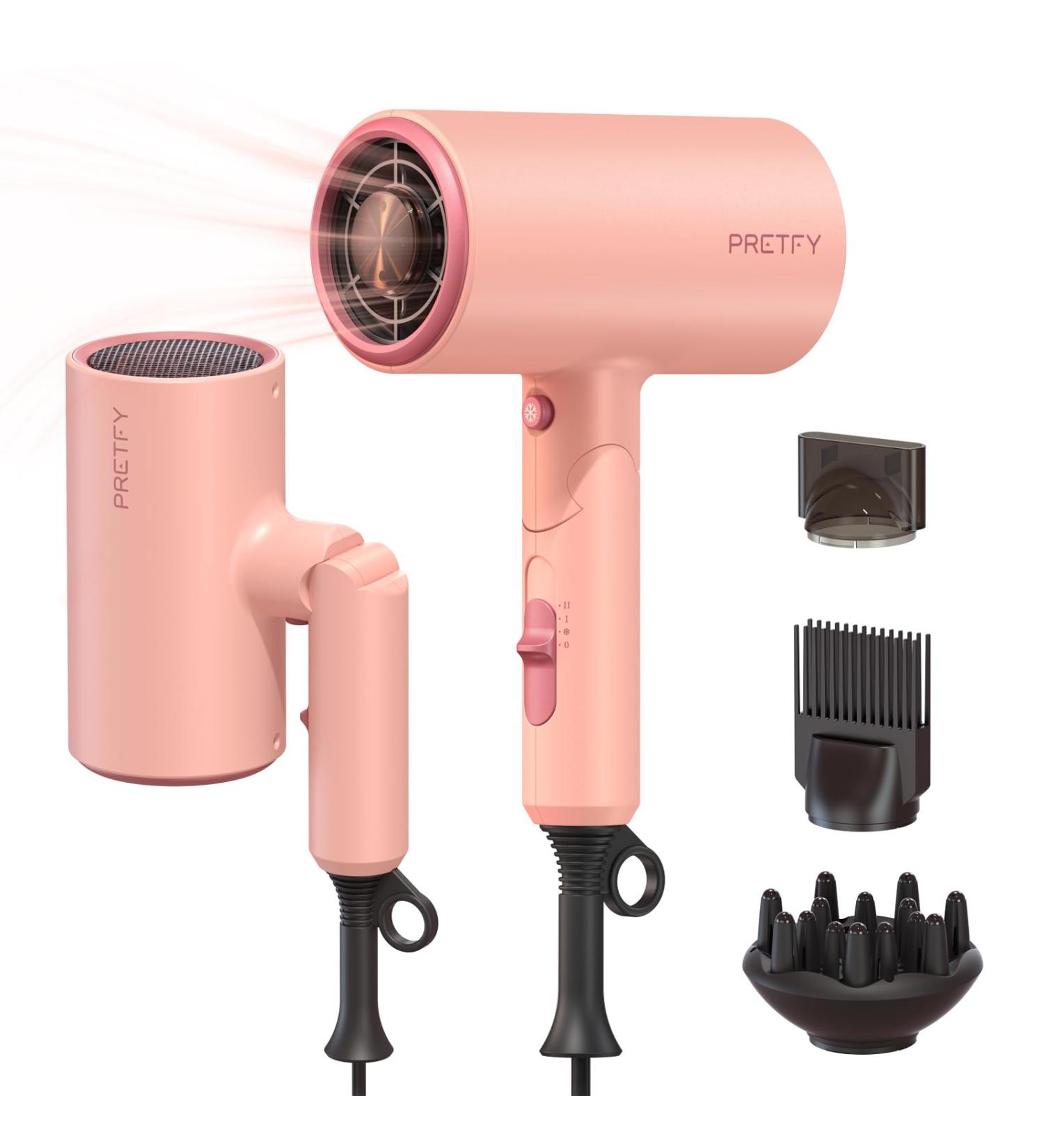 Pretfy 2000W Travel Hair Dryer with Diffuser - Lightweight Ionic Blow Dryer | 2 Speeds & 3 Heat Settings - Pink - Buy Online on GoSupps.com