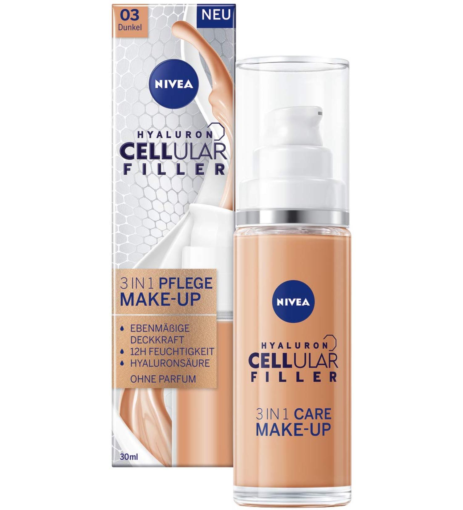 NIVEA Hyaluron Cellular Filler - 3-in-1 Foundation - Hydrating Foundation with Hyaluronic Acid - For a More Even Complexion - 30ml - Buy Online on GoSupps.com