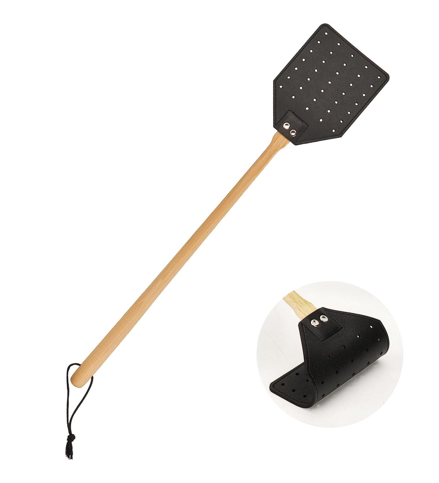 Heavy Duty Leather Fly Swatter Black with Bench Wood Handle 19.7" Length Fly Catcher and Insects Catcher with Ease - Buy Online on GoSupps.com