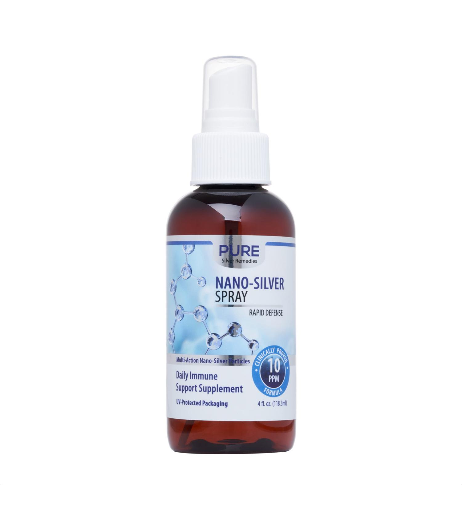 Pure Silver Remedies Rapid Defense Colloidal Nano Silver Spray 10 PPM Daily Immune Support Supplement 4 fl oz