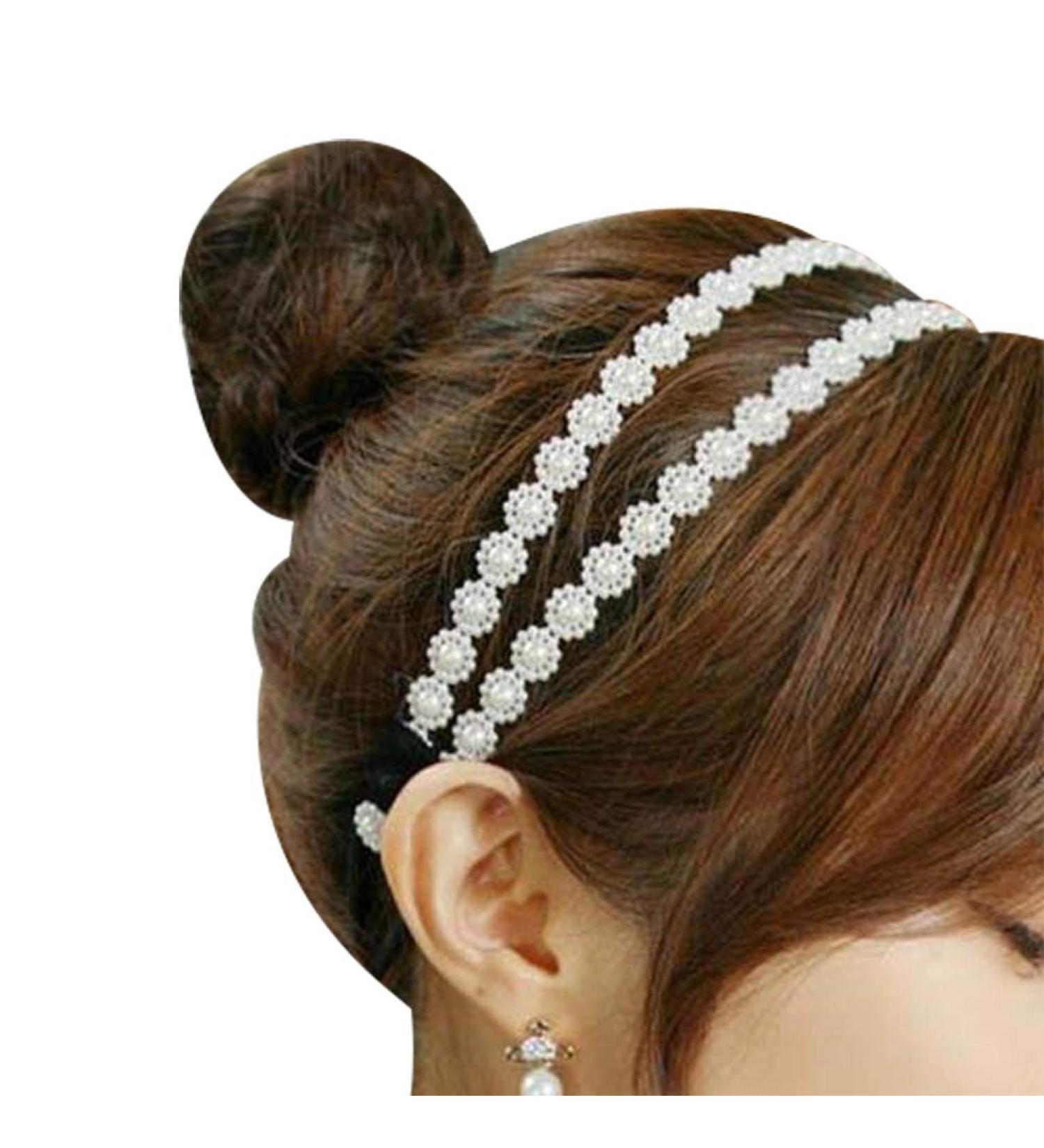 Double Row Flower Headband Pearl Headwear Elastic Hair Band Sunflower Hair Accessory - Buy Online on GoSupps.com