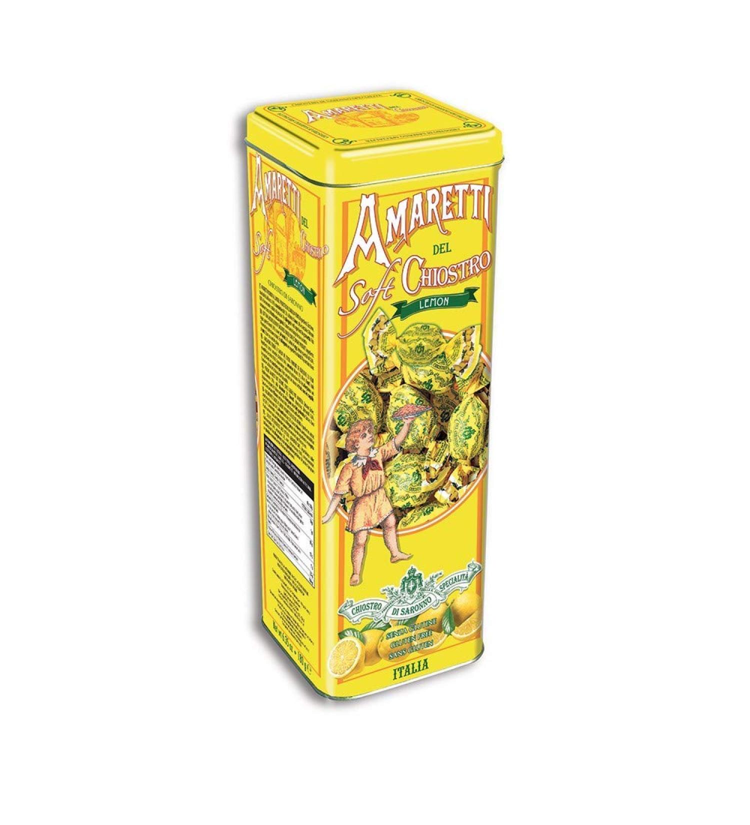 Chiostro Soft Lemon Amaretti Cookies Tower Tin, 6.35-ounce, Made in Italy