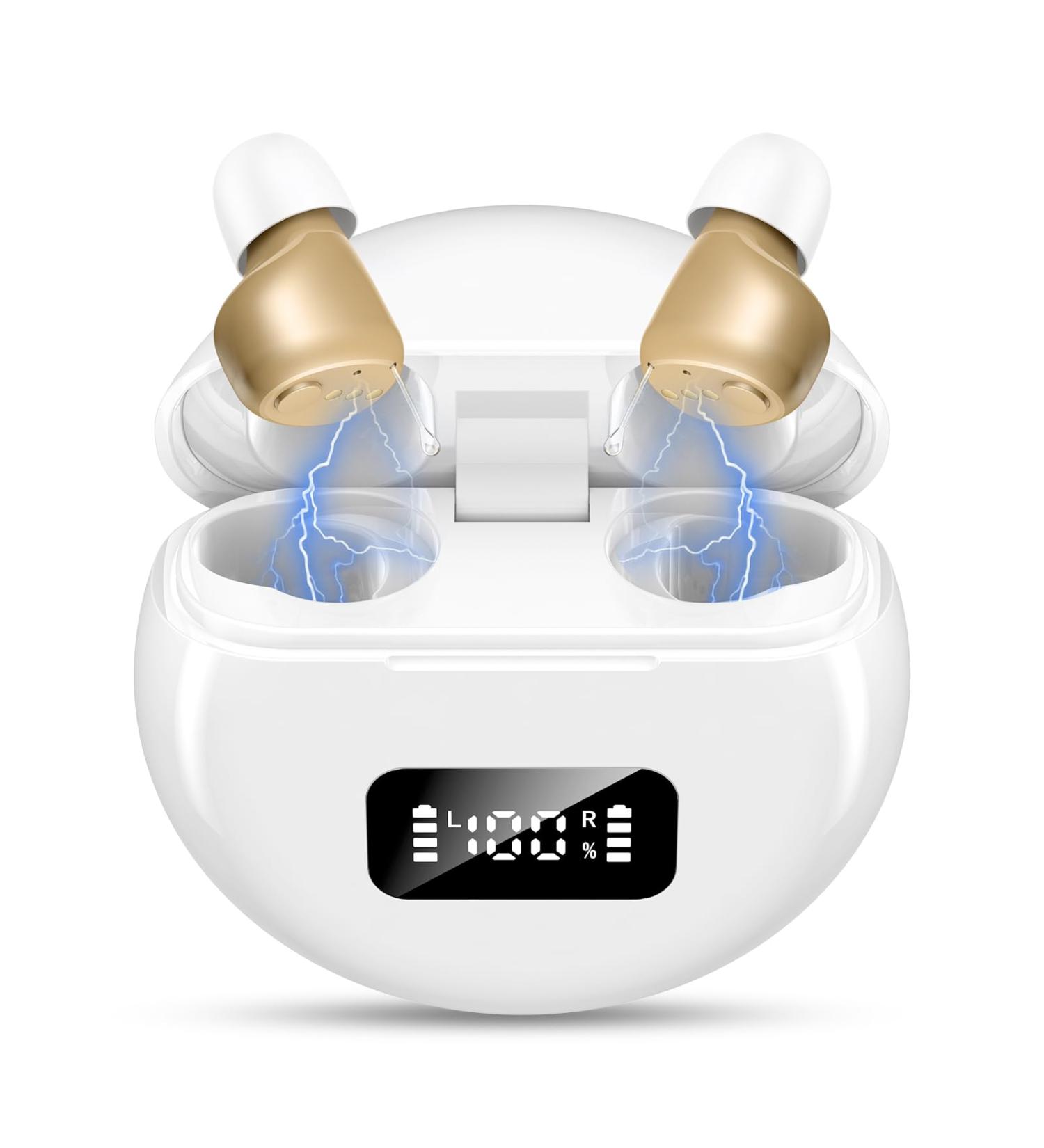 Rechargeable Gray Behind-Ear Sound Amplifier with LED Power Display & Noise Suppression | International Shipping Available - Buy Online on GoSupps.com