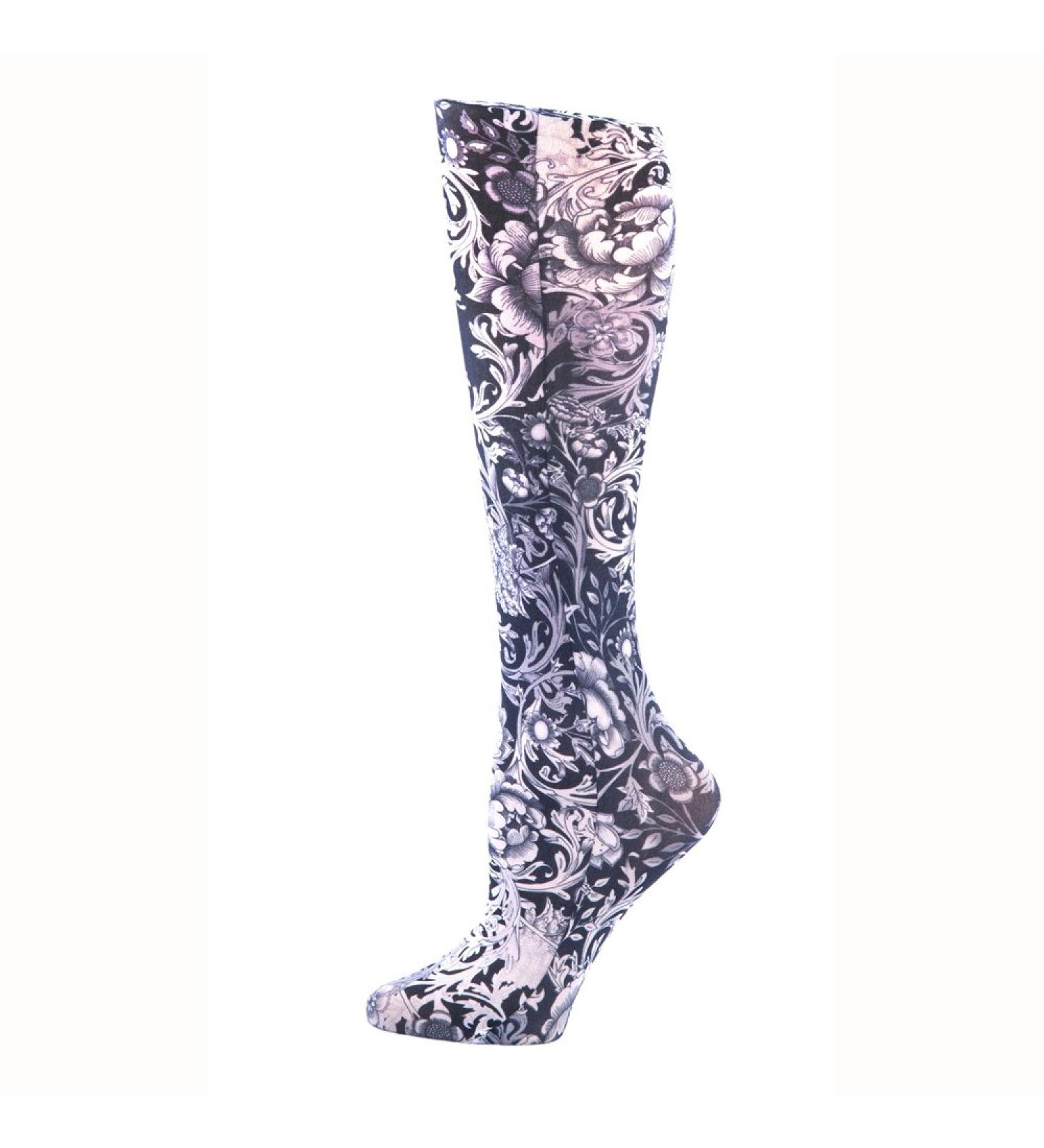 Celeste Stein CMPS2 B/W Vines and Roses Therapeutic Compression Sock Black and White Vines and Roses CMPS-2-2033