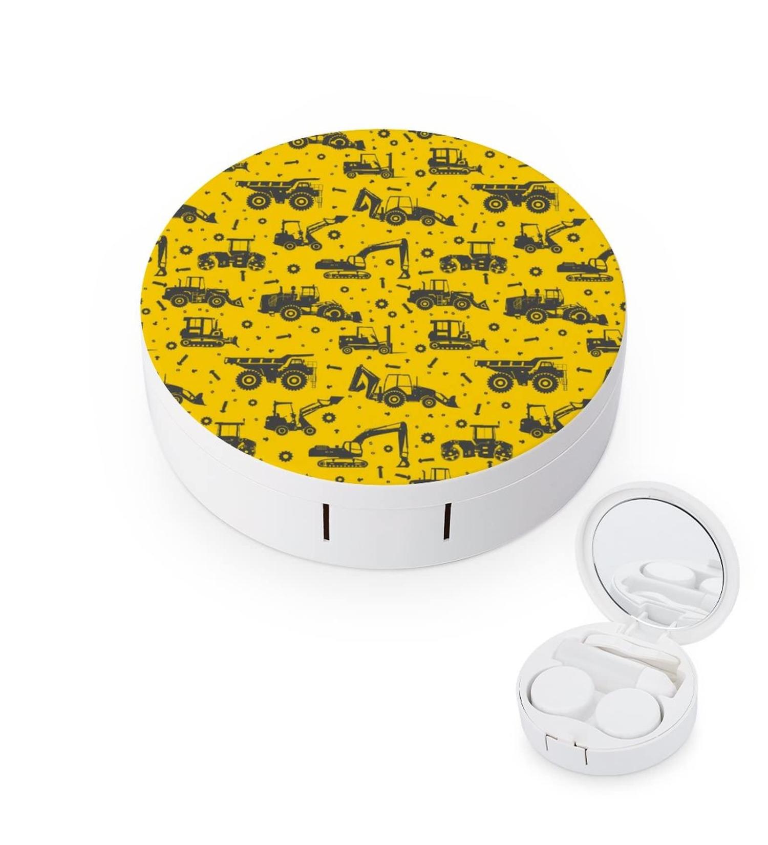 Heavy Equipment And Machinery Round Case For Contact Lens Kit Storage Box with Mirror Printed - Buy Online on GoSupps.com