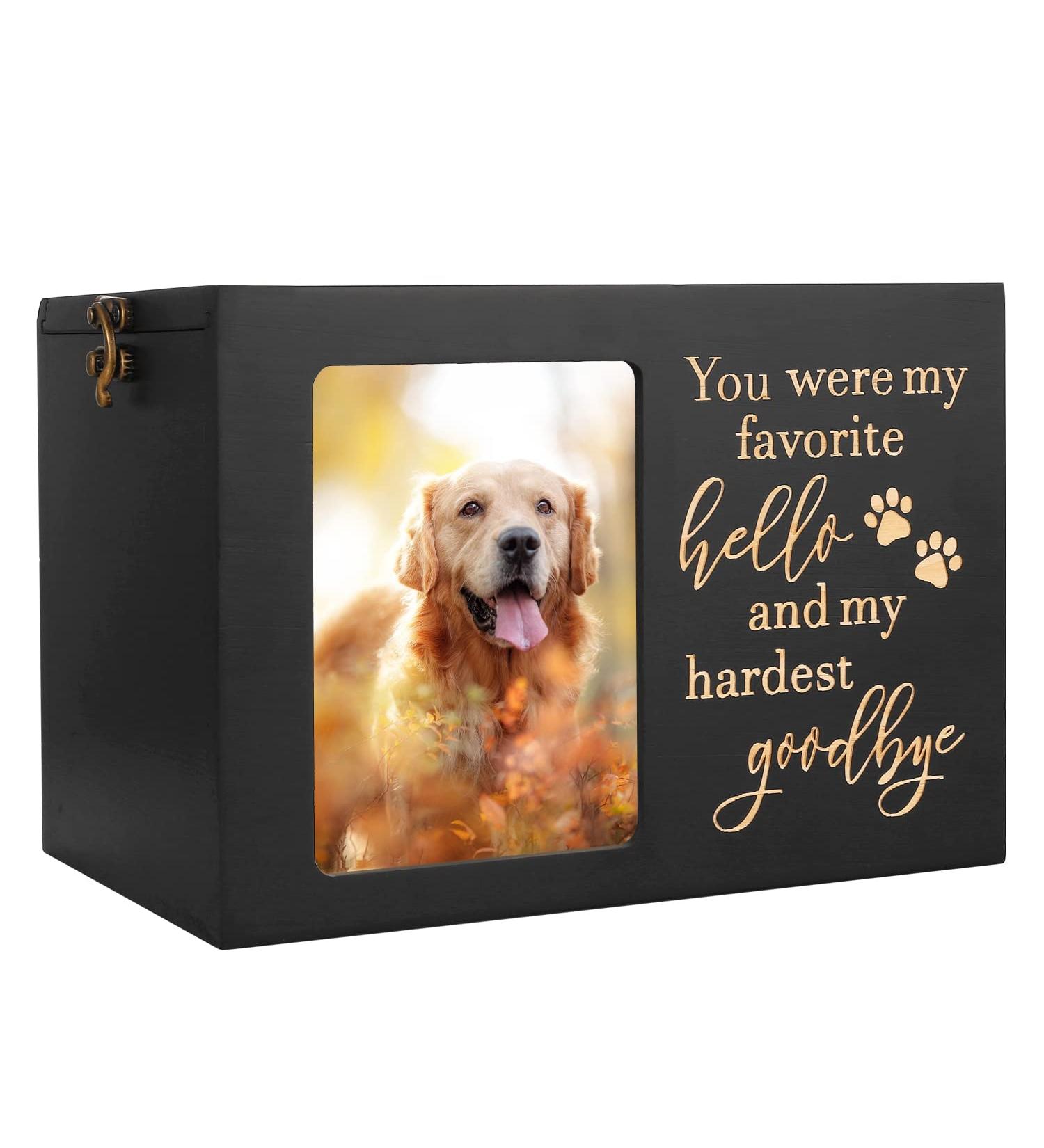 XLarge Pet Memorial Urn for Dog or Cat Ashes - Wooden Cremation Urn with Photo Frame and Memory Box - Loss Pet Remembrance Gift - Buy Online on GoSupps.com