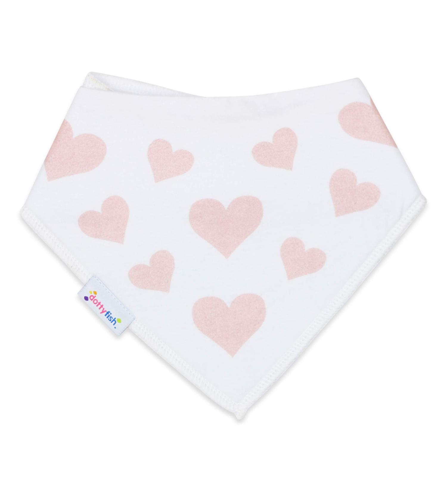 Dotty Fish Baby Bandana Bibs. Drool Bibs. Super Absorbent Teething Bibs for Girls Boys Unisex. Organic Cotton Bibs. One Size Pink Hearts