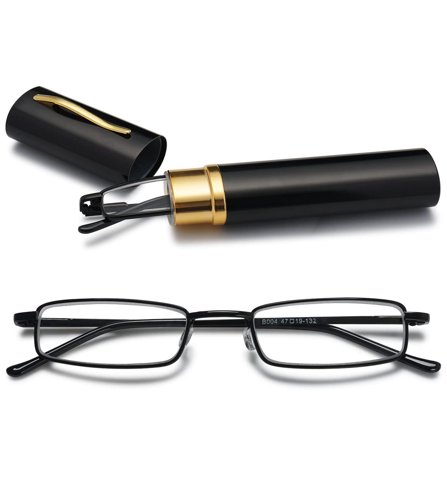 Vevesmundo Metal Reading Glasses - Compact Light Spring Hinge Black Blue Light Filter 3.0x Classic Reading Aid with Metal Etui - Ideal for International Shipping - Buy Online on GoSupps.com