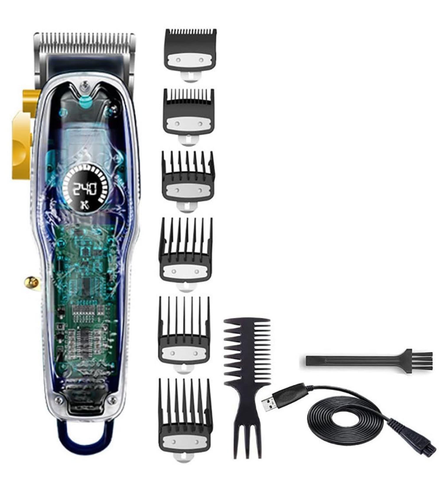 Professional USB Rechargeable Hair Clippers | Electric Hair Trimmer Set with LCD for Men | Transparent Design - Buy Online on GoSupps.com