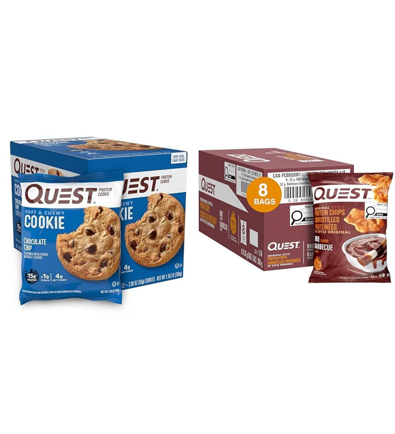 Quest Nutrition Chocolate Chip Protein Cookie High Protein High Fibre Low Sugar Keto Friendly & BBQ Flavour Original Style Protein Chips High Protein Baked Not Fried - Buy Online on GoSupps.com