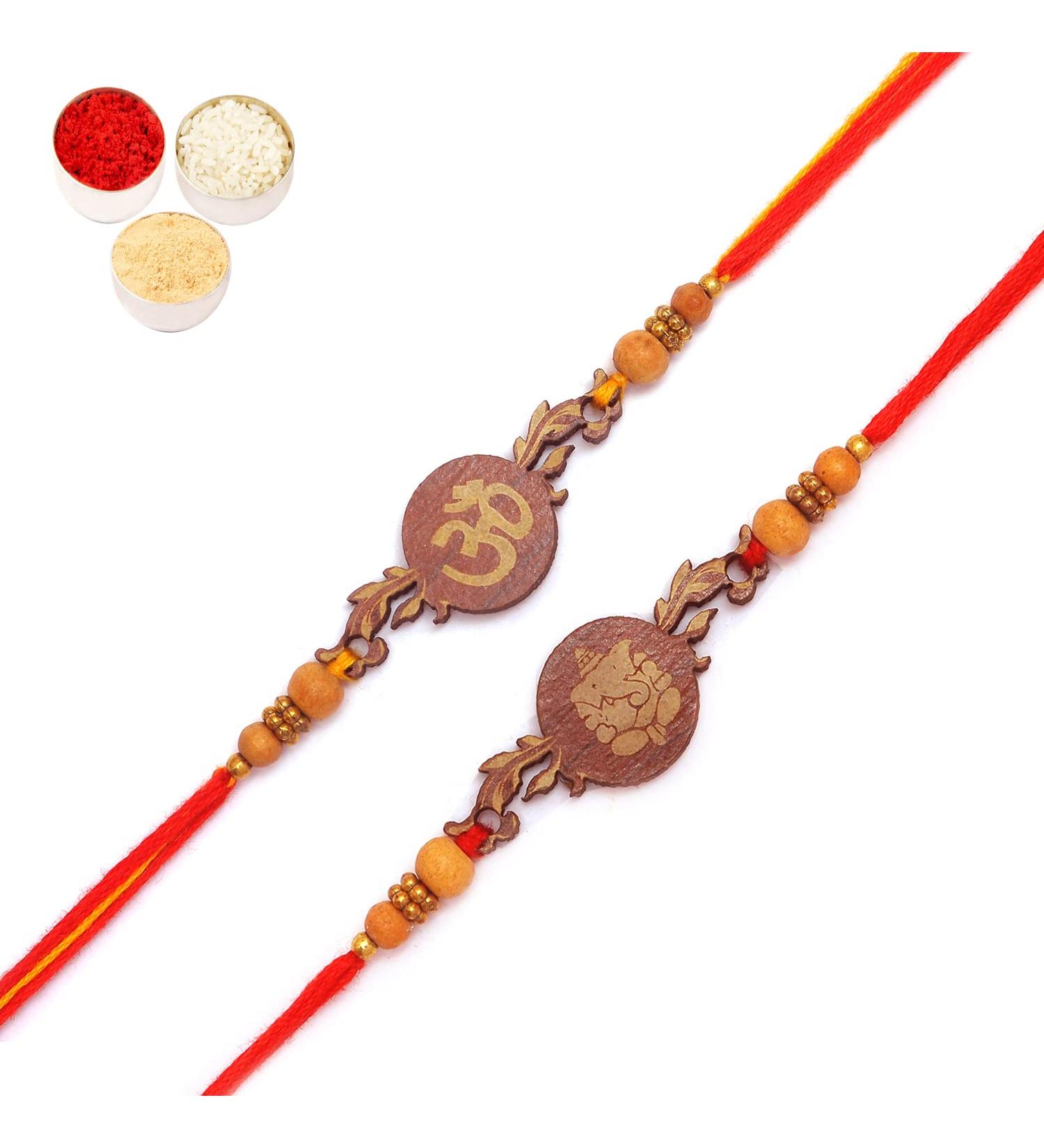 Ghasitaram Gifts Rakhi for Brother Rakhis Online - Set of 2 BW-5410 and BW-5414 Om Ganesh Divine Rakhis - Buy Online on GoSupps.com