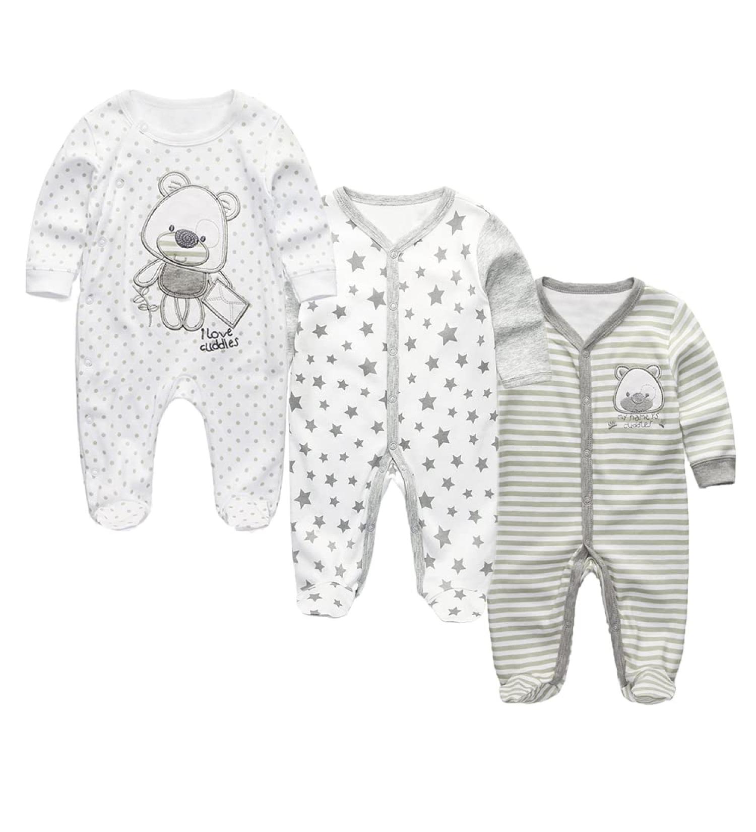 MAMIMAKA Baby Rompers Pajamas Set | Cotton Jumpsuit Sleepsuit for Boys & Girls | 9-12 Months | 3-Piece Outfit - Buy Online on GoSupps.com