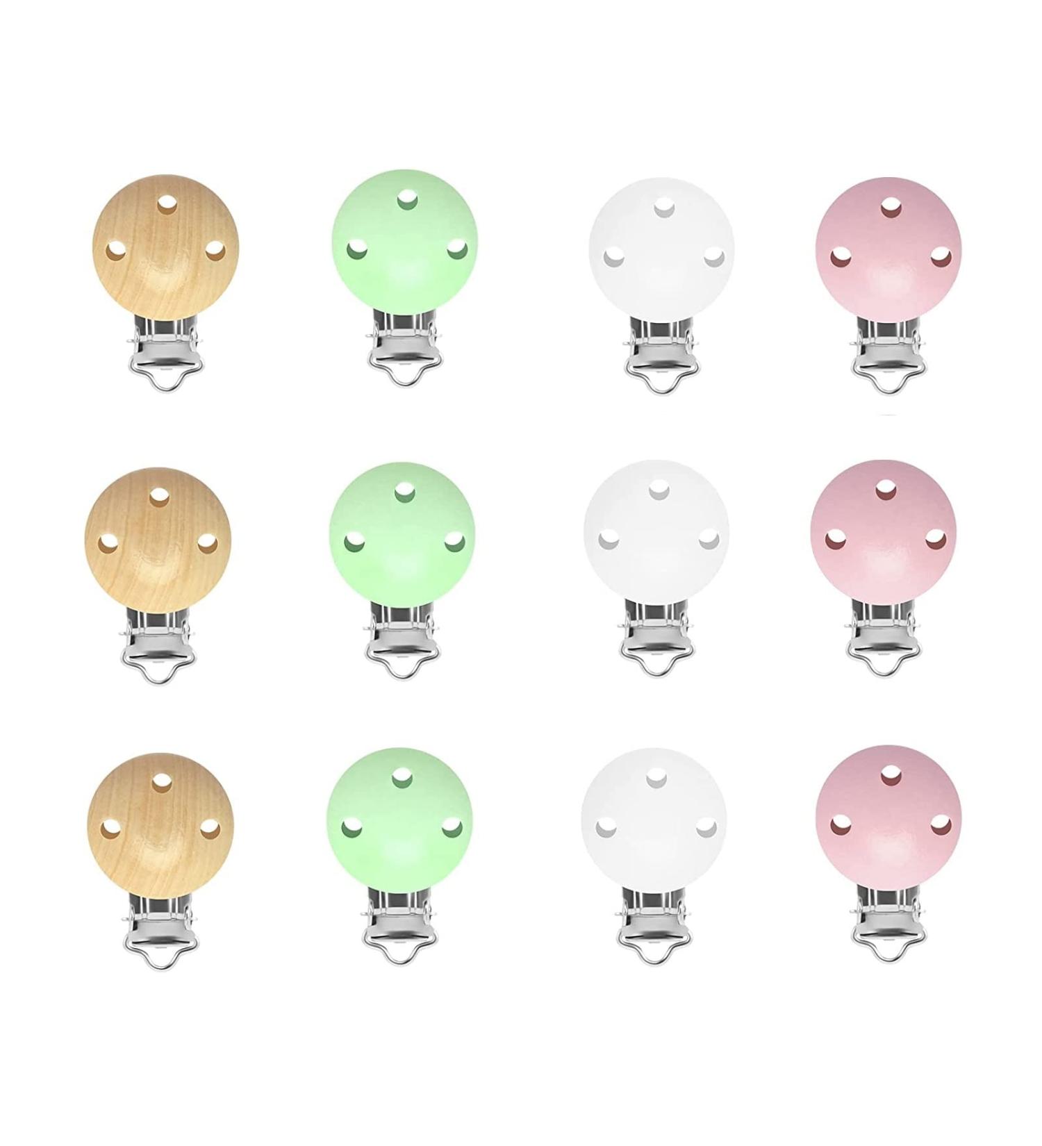 Schnuller Clip & Nipple Holder 12PC Wooden Dummy Clip Set for Babies & Children | 4 Colors Available - Buy Online on GoSupps.com