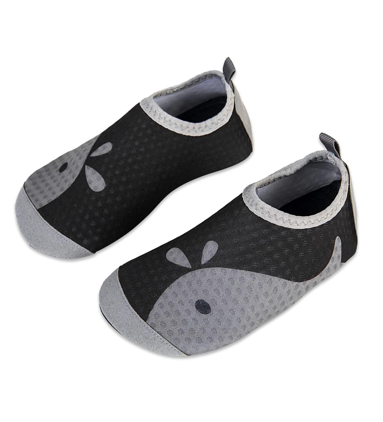 Kids' Non-Slip Aqua Socks - Whale Black Gray - 4/4.5 UK Child - Quick Dry Water Shoes for Beach, Pool, Surfing, Yoga - Buy Online on GoSupps.com