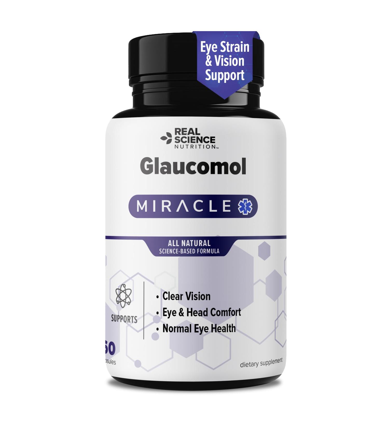 Real Science Glaucomol Miracle - Natural Eye Vitamins & Eye Supplements for Optic Nerve & Ocular Circulation Support with Vitamins C D & B12 for Vision Clarity & Eye Comfort Made in USA 60 Caps - Buy Online on GoSupps.com