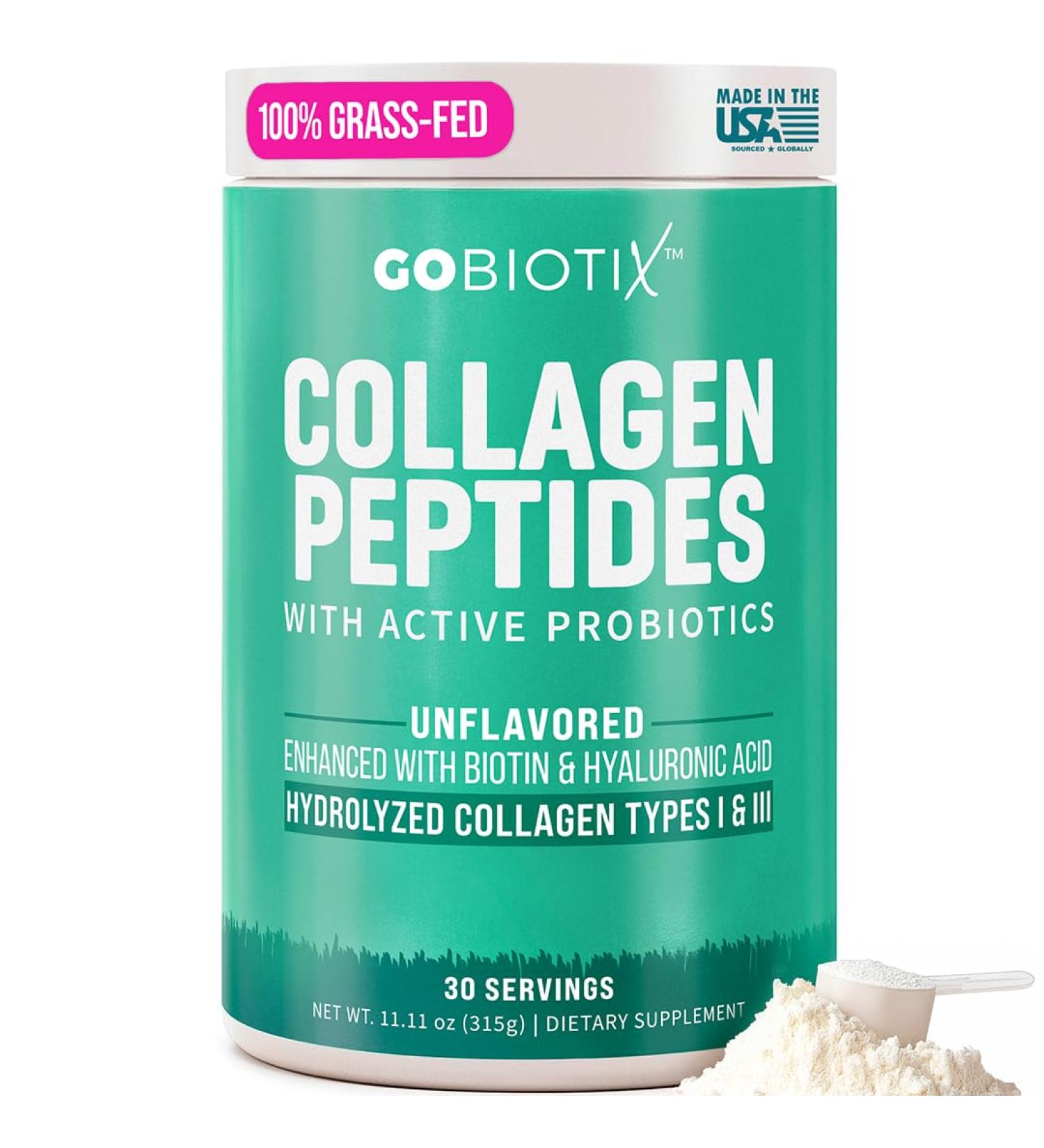 GOBIOTIX Collagen Powder Supplement with Probiotics - Hydrolyzed Protein Collagen Powder for Women - Hair Skin and Nails Joint and Digestive Health - Collagen Peptides Type I and III - 30 Servings - Buy Online on GoSupps.com