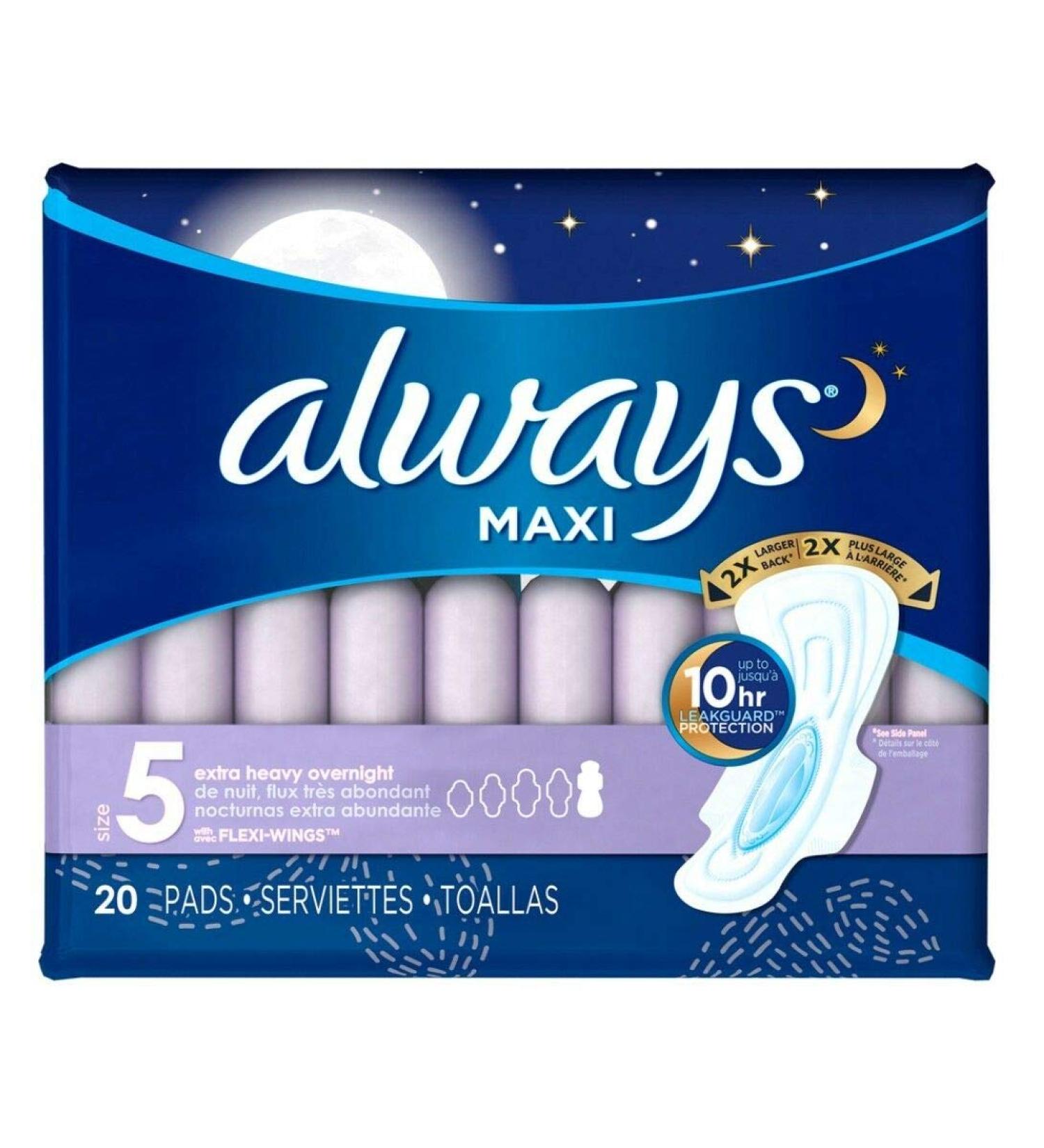 Always Extra Heavy Overnight Maxi Pads with Flexi-Wings - 20 Count