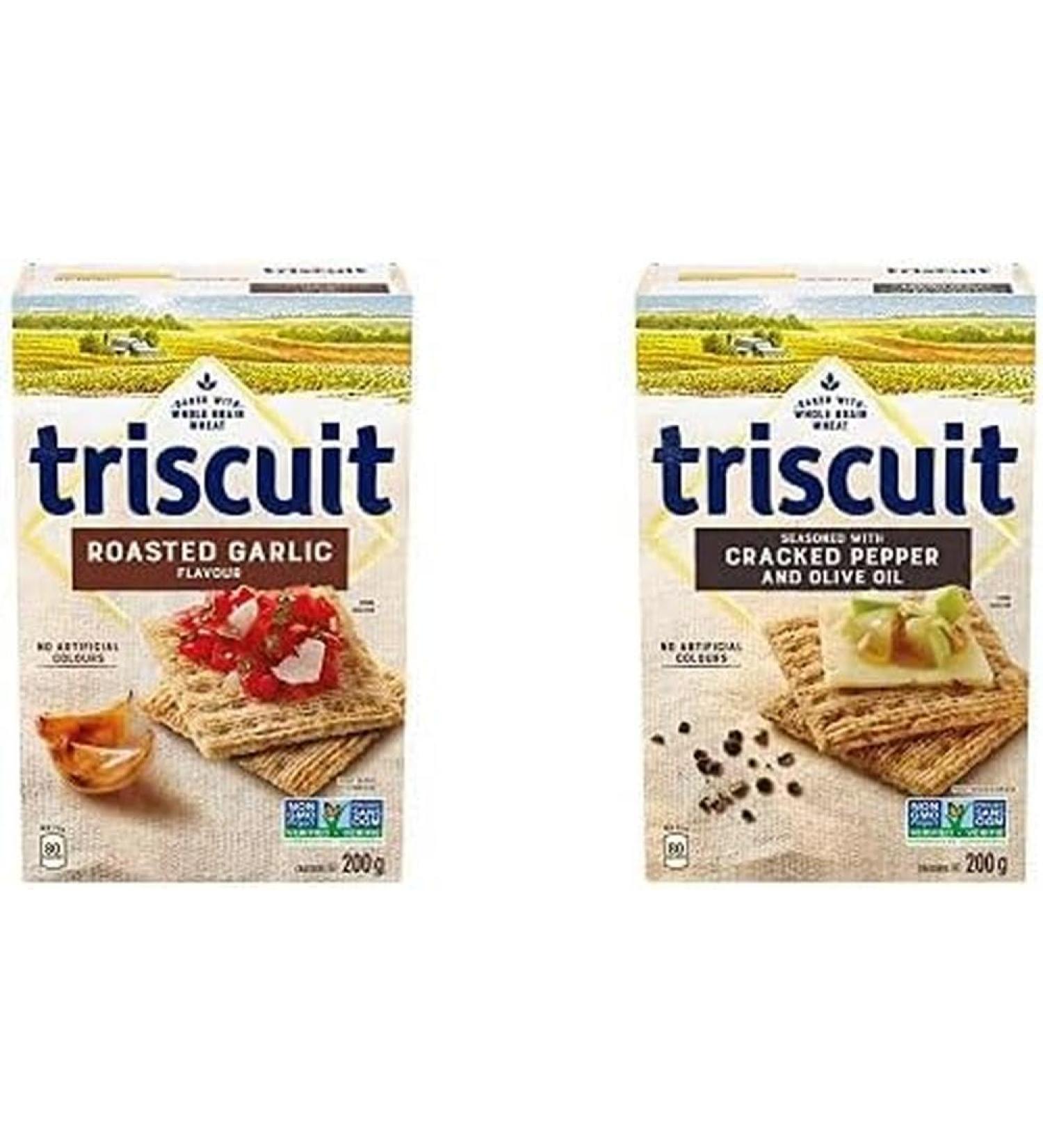 Triscuit Roasted Garlic 200g with Triscuit Cracked Pepper & Olive Oil Crackers 200 g