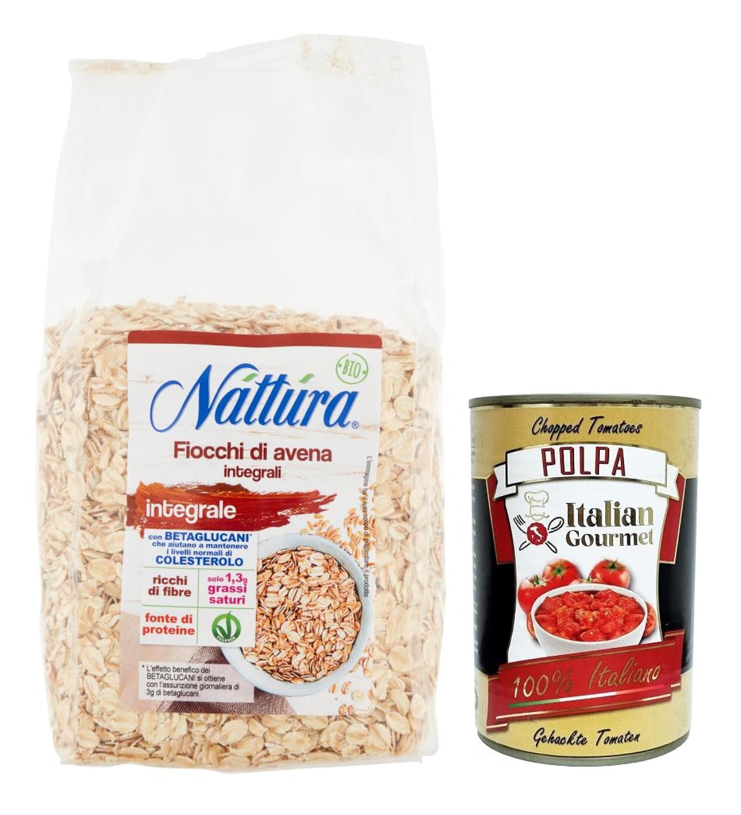 N tt ra Fiocchi di Avena Integrali BIO whole grain oat flakes from organic farming 500 g bag + Italian Gourmet Polpa di Pomodoro 400 g box - Buy Online on GoSupps.com