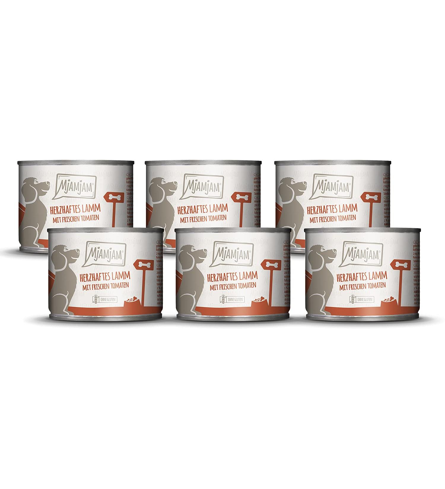 Mjamjam Premium Wet Dog Food - Hearty Lamb & Rice with Fresh Tomatoes - 6 Pack (200g x 6) - Natural Extra Meat - Buy Online on GoSupps.com