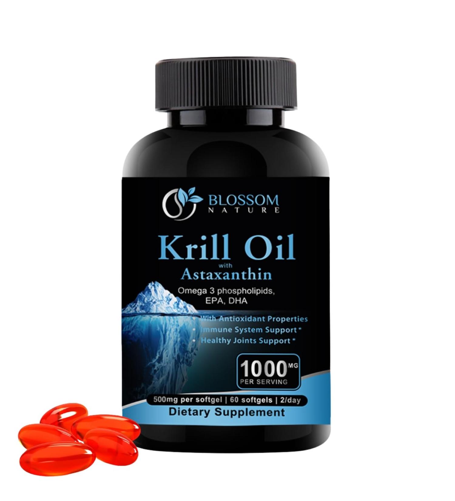  Antarctic Krill Oil 1000mg Softgels with Astaxanthin Omega-3 EPA & DHA Supplement for Heart Brain and Joint Health in Form of Phospholipids 60 Vanilla-Flavored Softgels 1000mg Vanilla Flavor - Buy Online on GoSupps.com