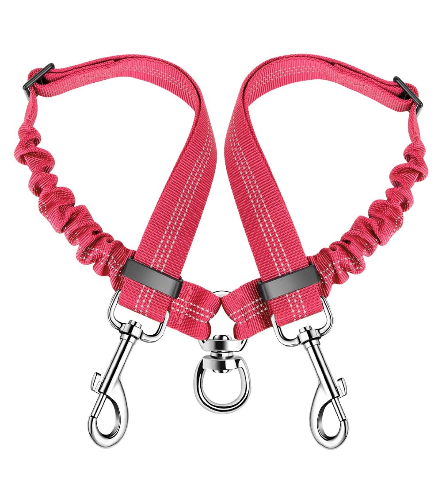 Slowton Adjustable Double Dog Leash for 2 Dogs | 360 Rotatable Reflective Durable for Medium & Large Dogs (9kg+) - Pink - Buy Online on GoSupps.com